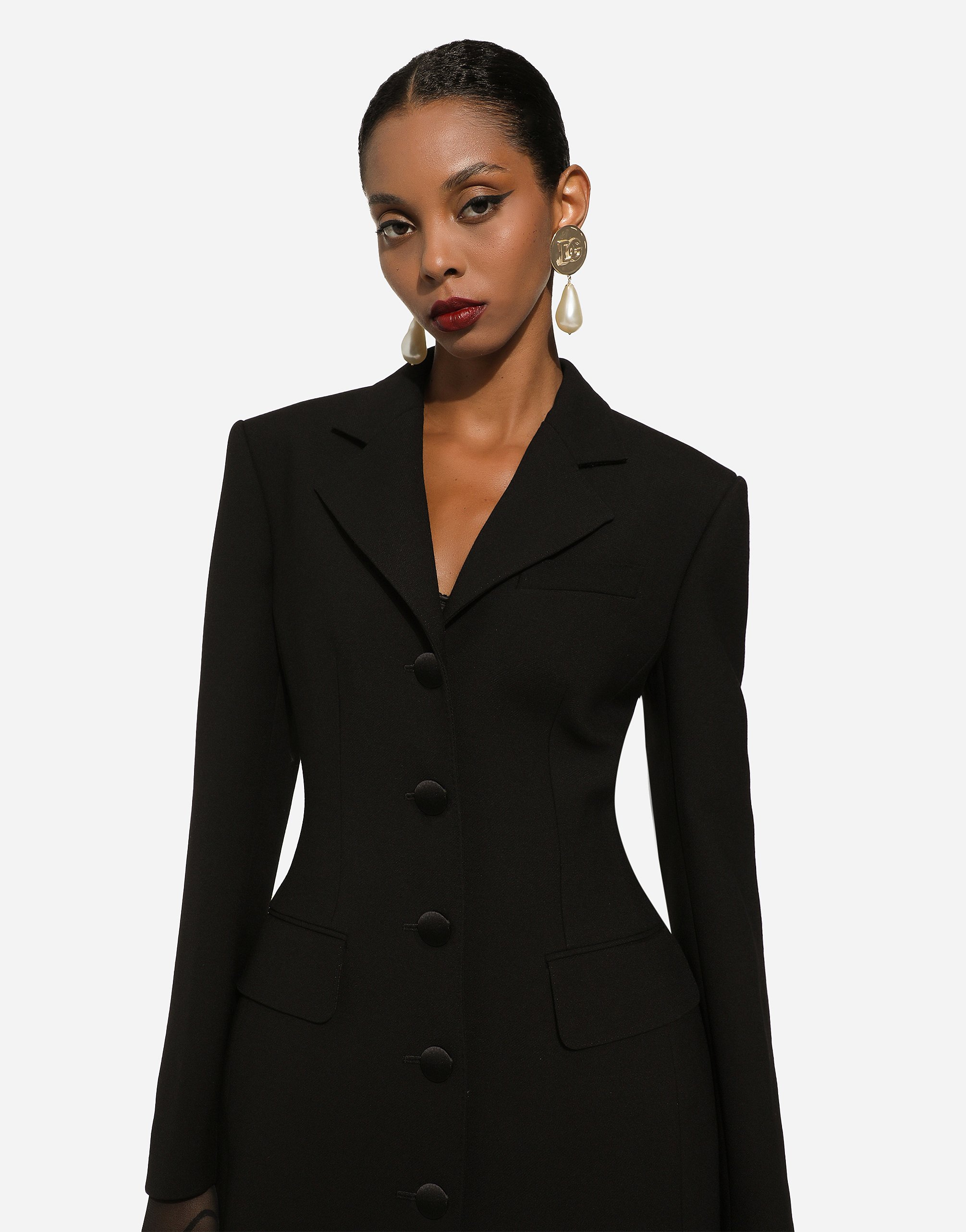 Long single-breasted wool cady Dolce-fit jacket в черный | Dolce&Gabbana®