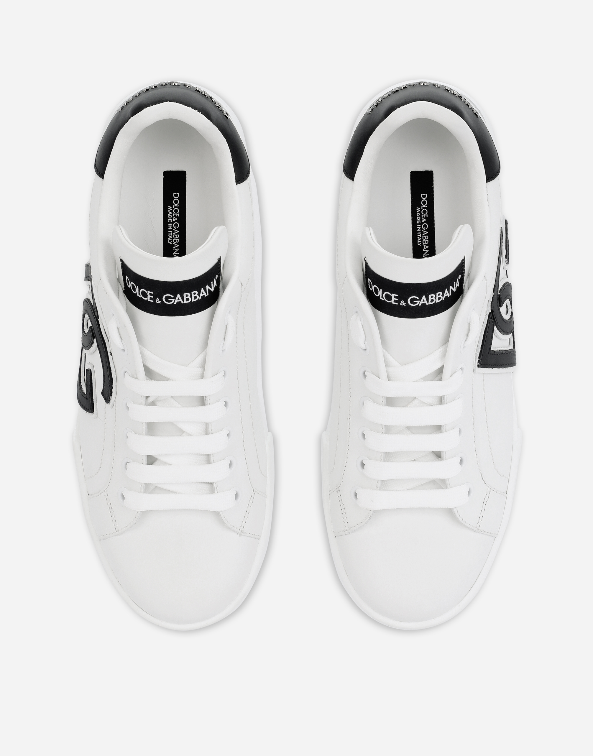 Shop Dolce & Gabbana Calfskin Portofino Sneakers With Dg Logo In Multicolor