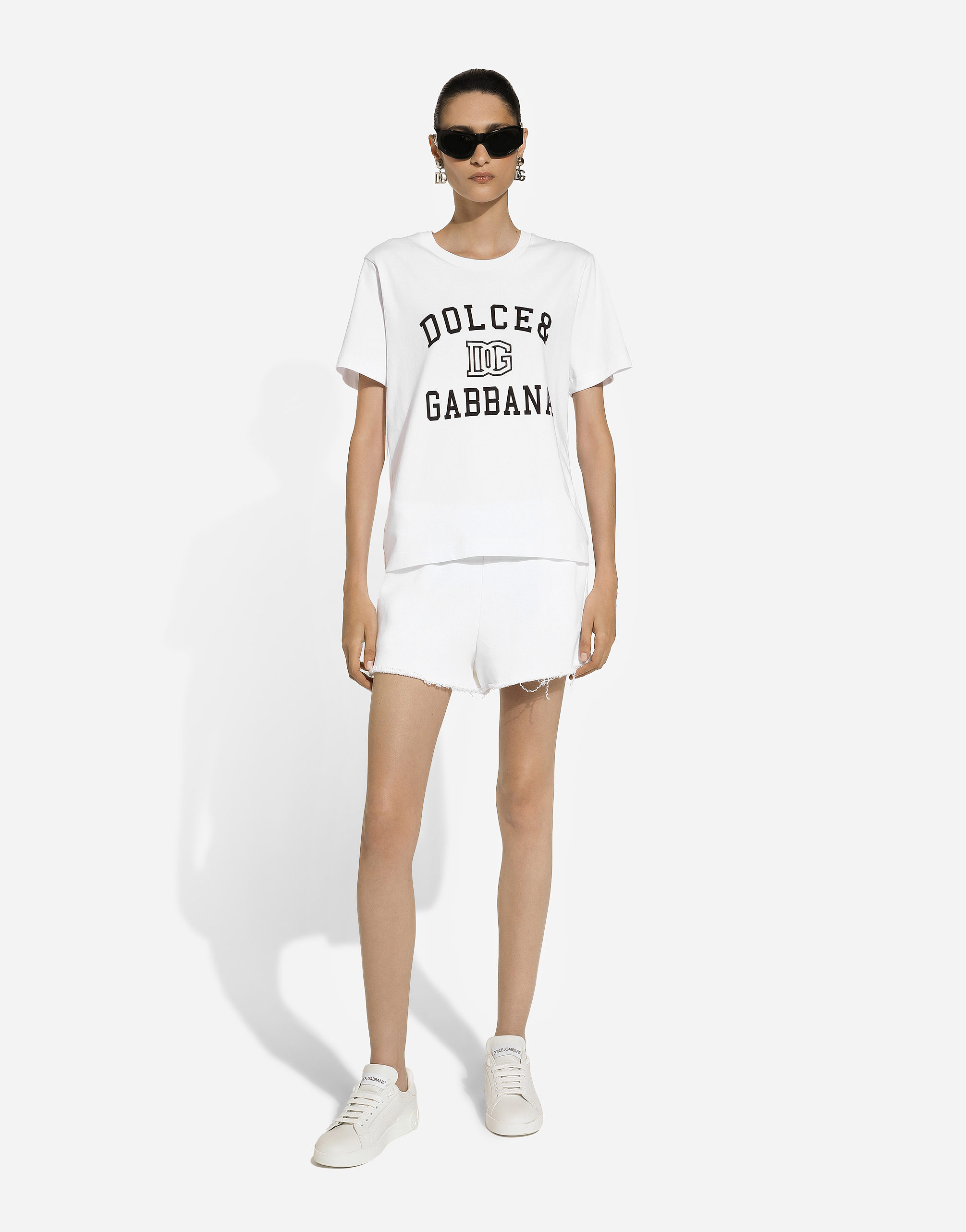 Shop Dolce & Gabbana Jersey T-shirt With Dolce&gabbana Logo Embroidery And Lettering In White