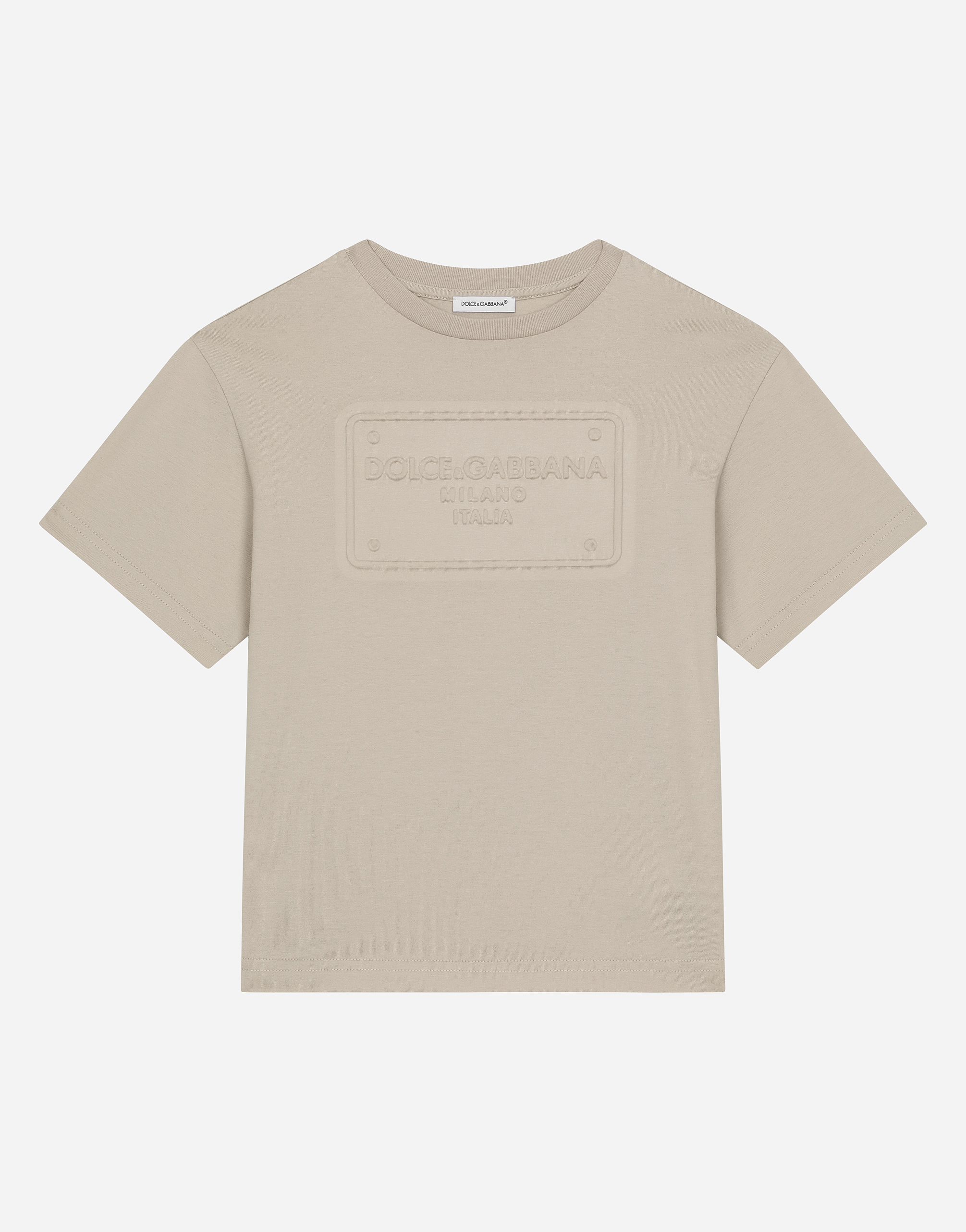 Dolce & Gabbana Babies' Jersey T-shirt With Logo Tag In Beige