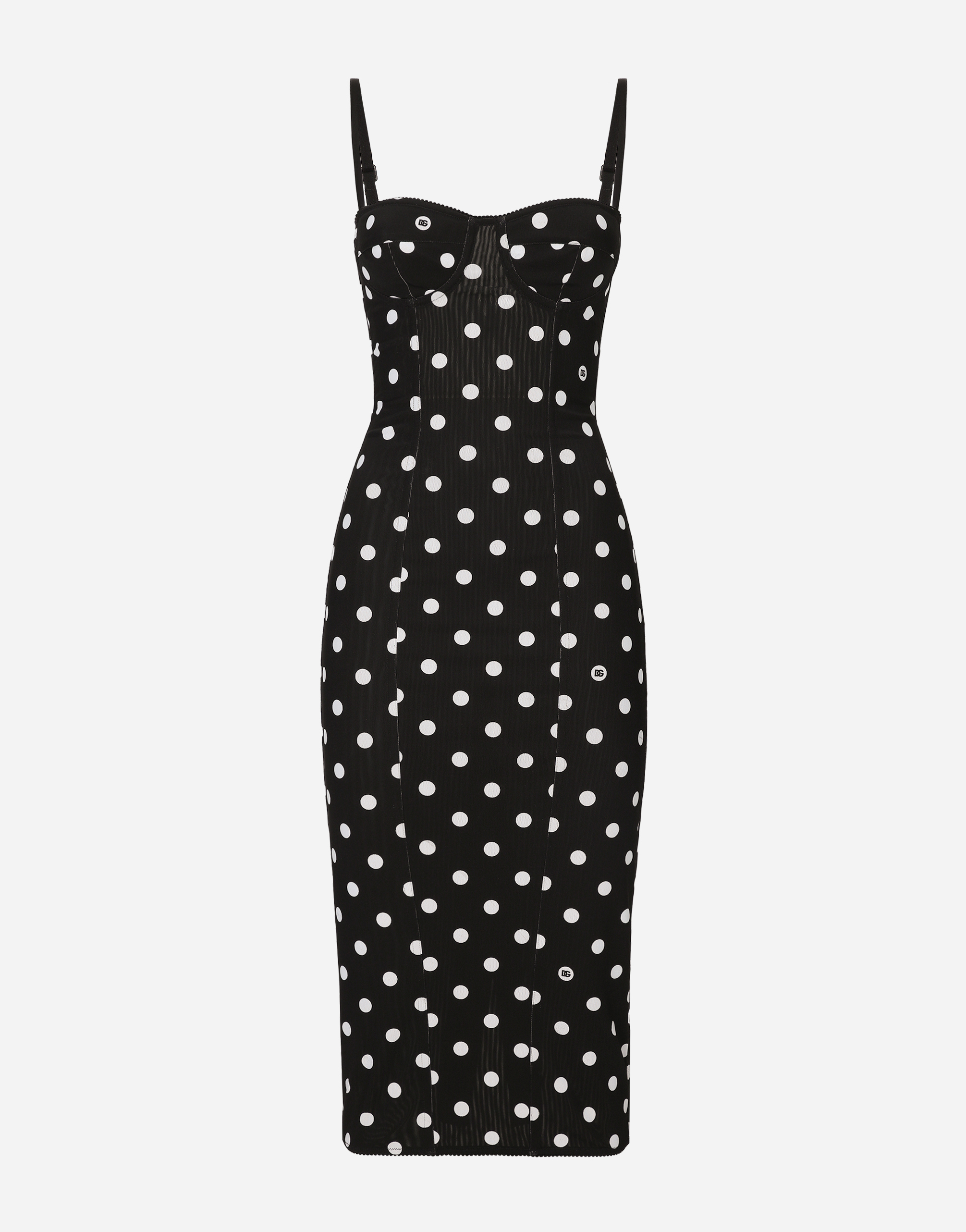 Shop Dolce & Gabbana Marquisette Sheath Dress With Polka-dot Print And Corset Details In プリ