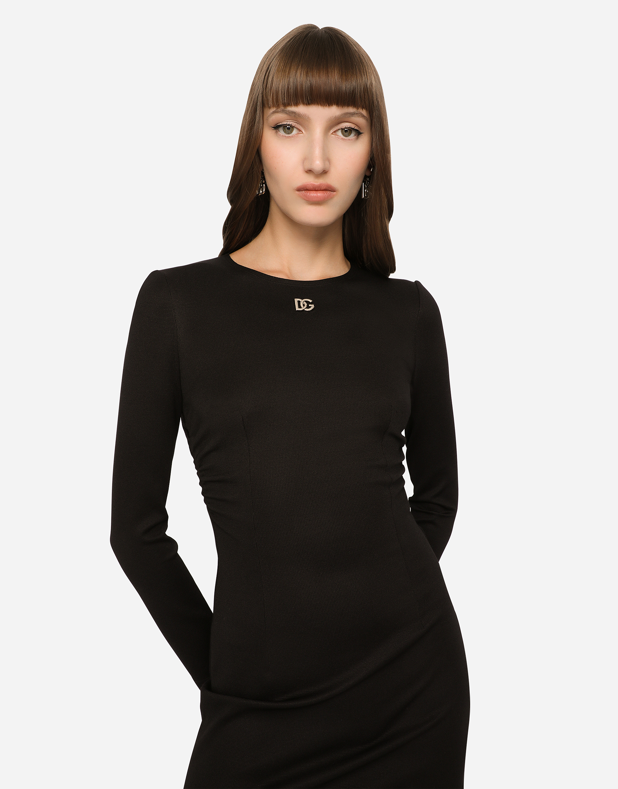 Shop Dolce & Gabbana Short Milano Rib Dress With Dg Logo In Black