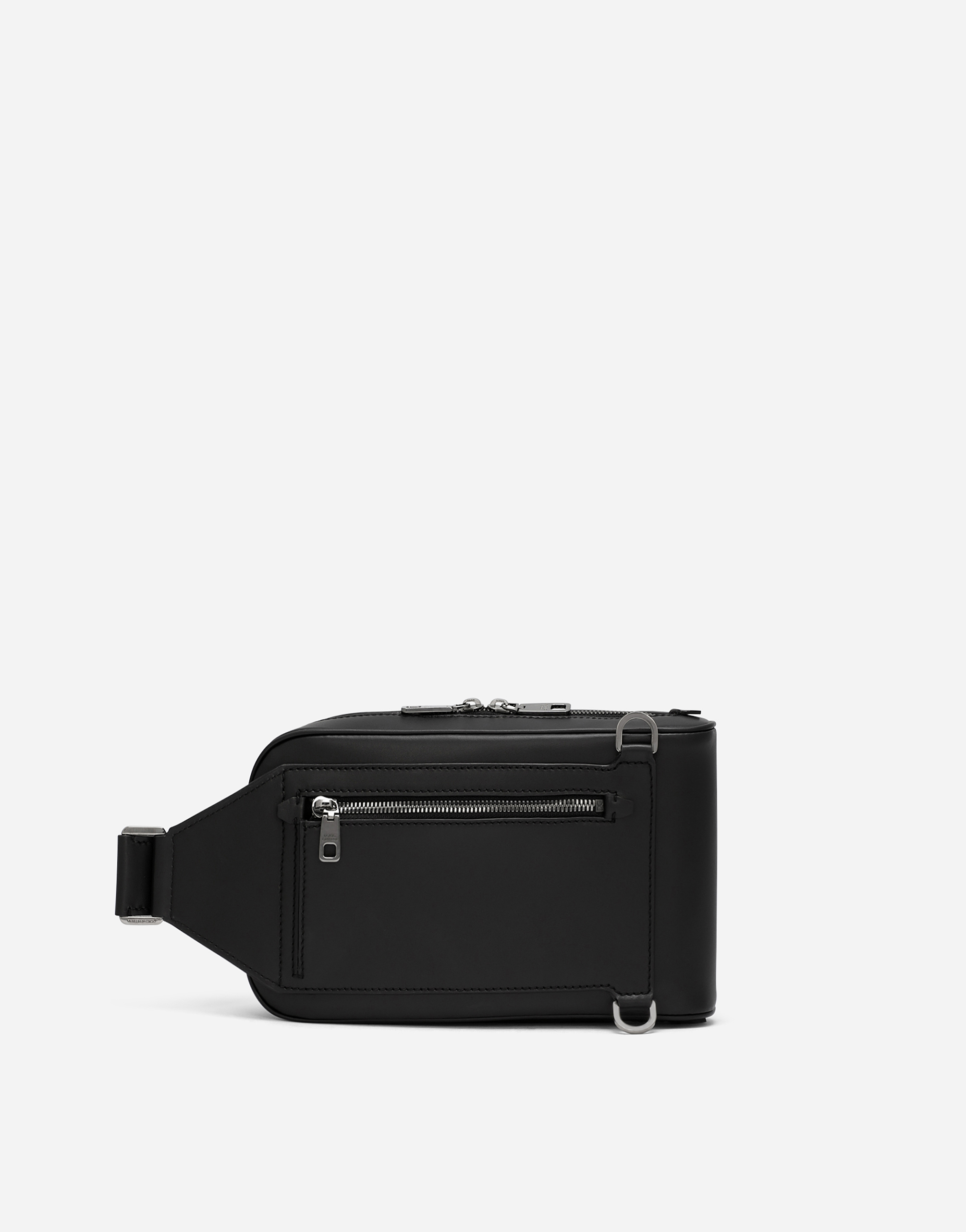 Shop Dolce & Gabbana Calfskin Belt Bag With Raised Logo In Black