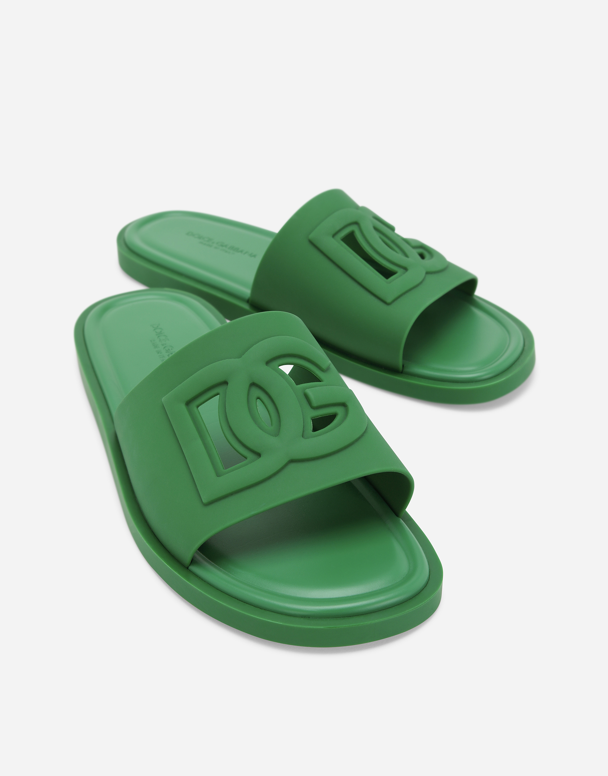 Shop Dolce & Gabbana Rubber Beachwear Sliders In Verde