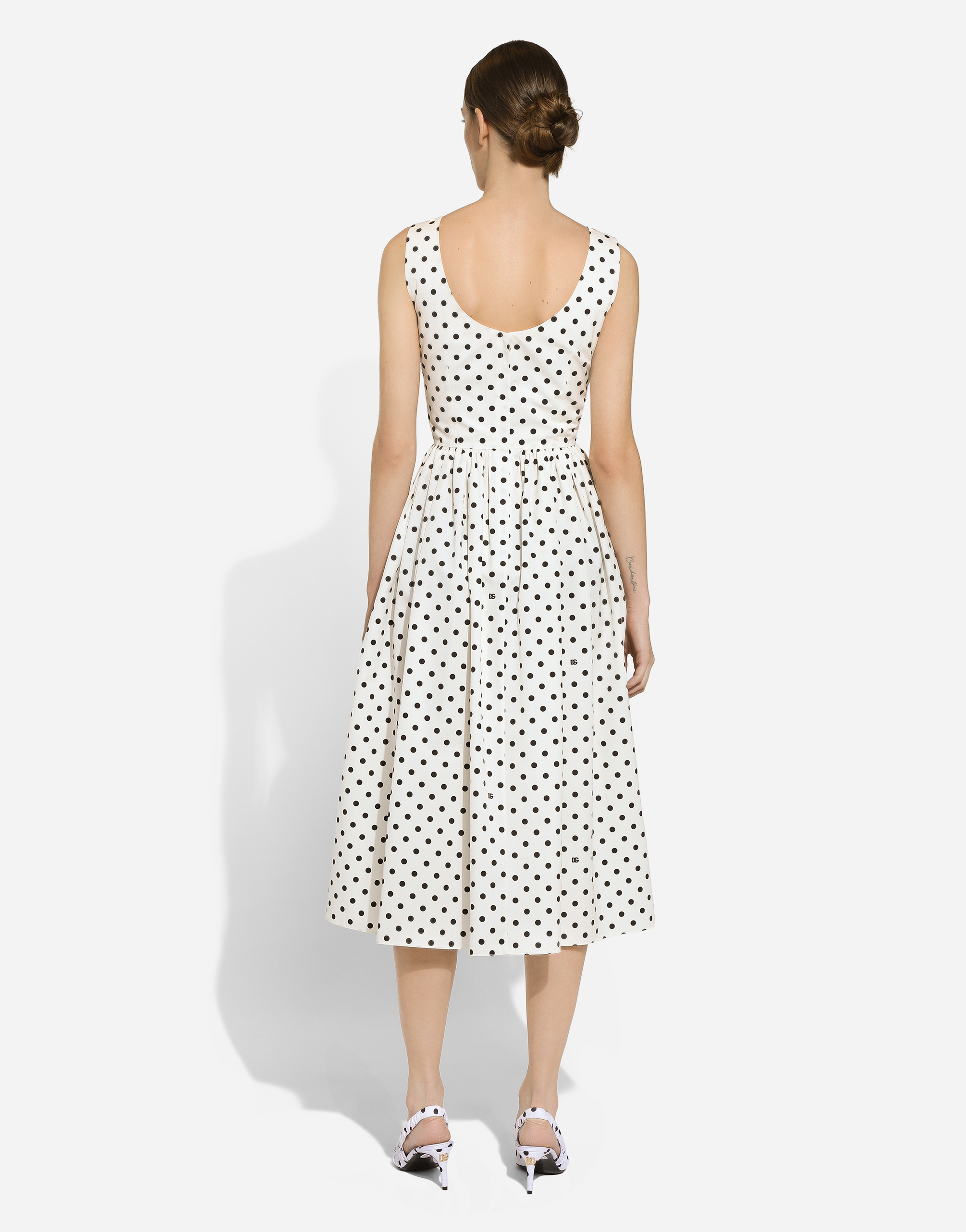 Shop Dolce & Gabbana Cotton Calf-length Circle Dress With Polka-dot Print In プリ