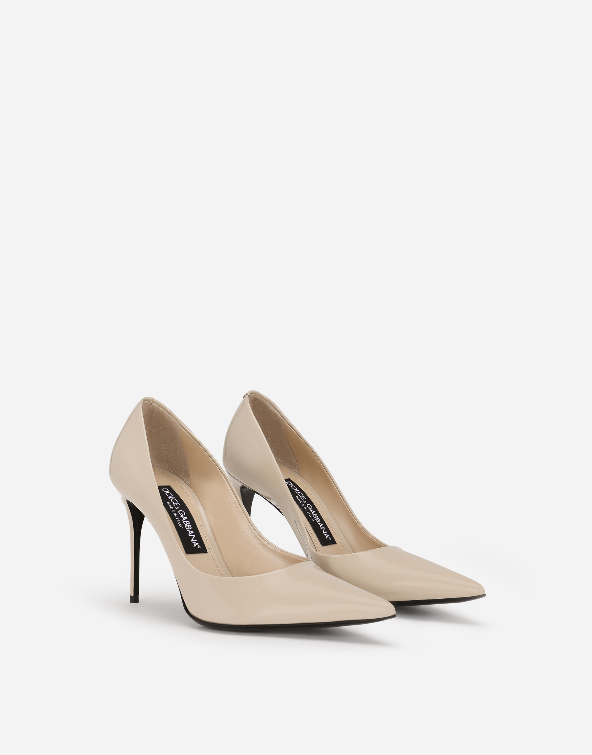 Shop Dolce & Gabbana Polished Calfskin Pumps In Beige