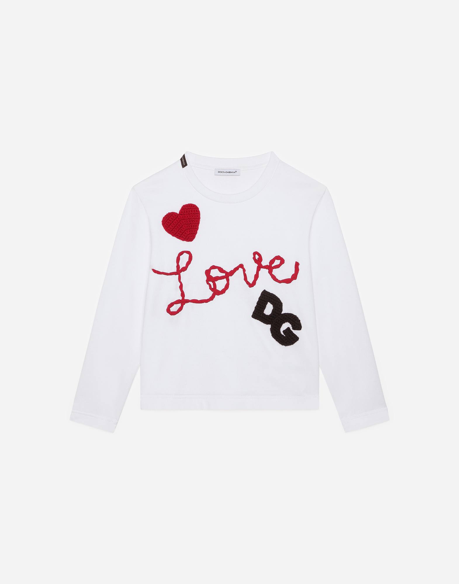 Long-sleeved jersey t-shirt with love embroidery