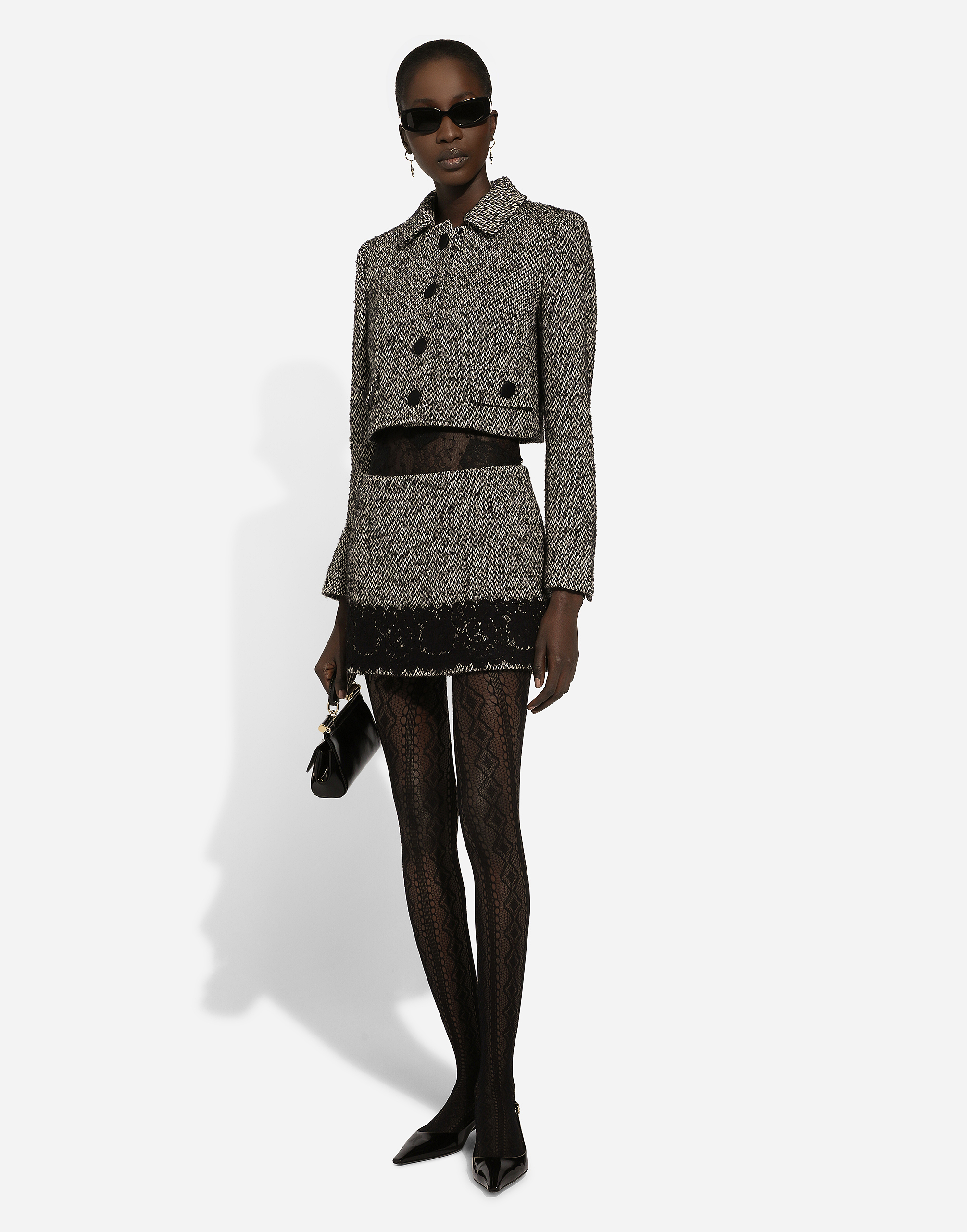 Shop Dolce & Gabbana Short Wool Micro-tweed Jacket In Multicolor