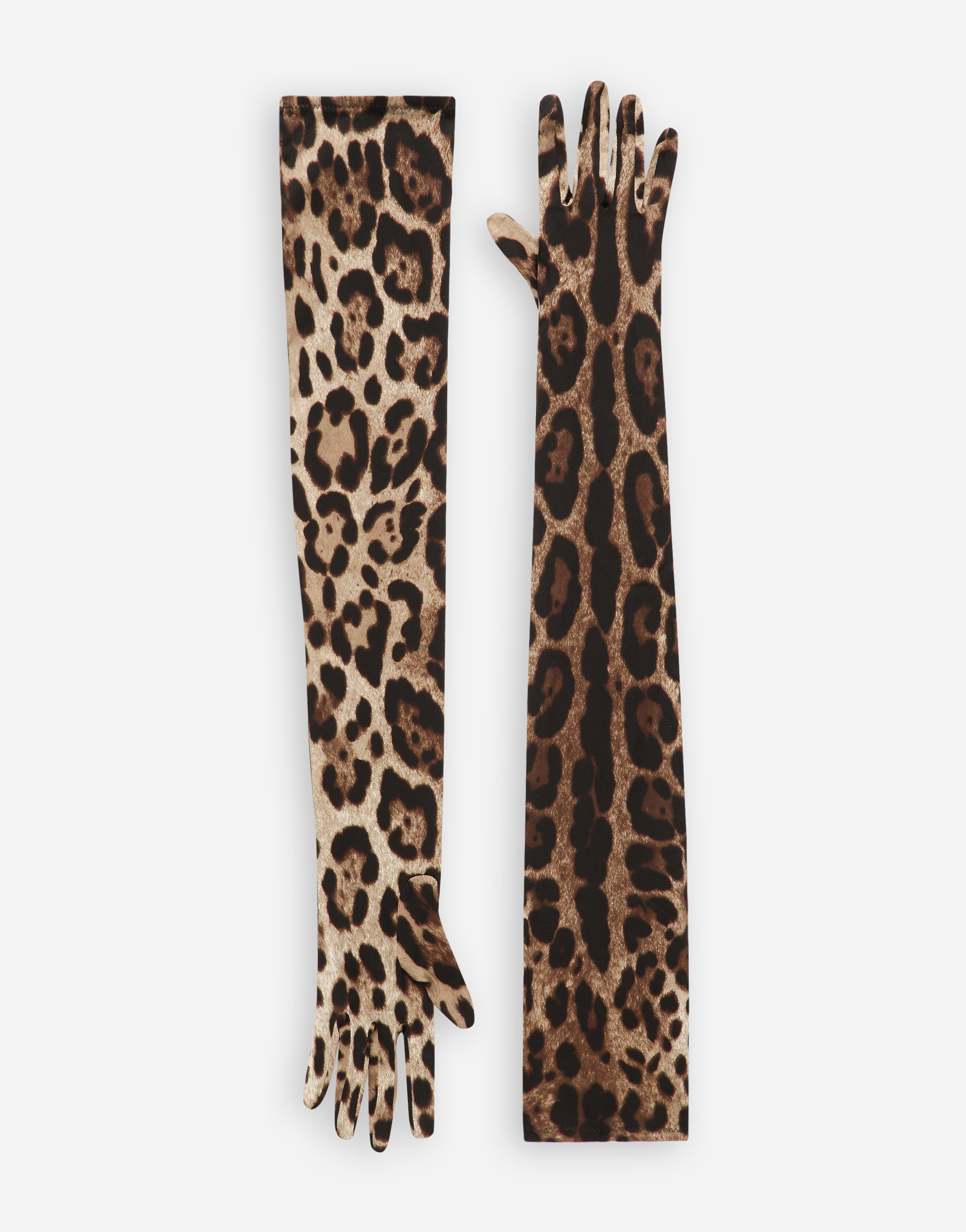 KIM DOLCE&GABBANA Long leopard-print stretch satin gloves