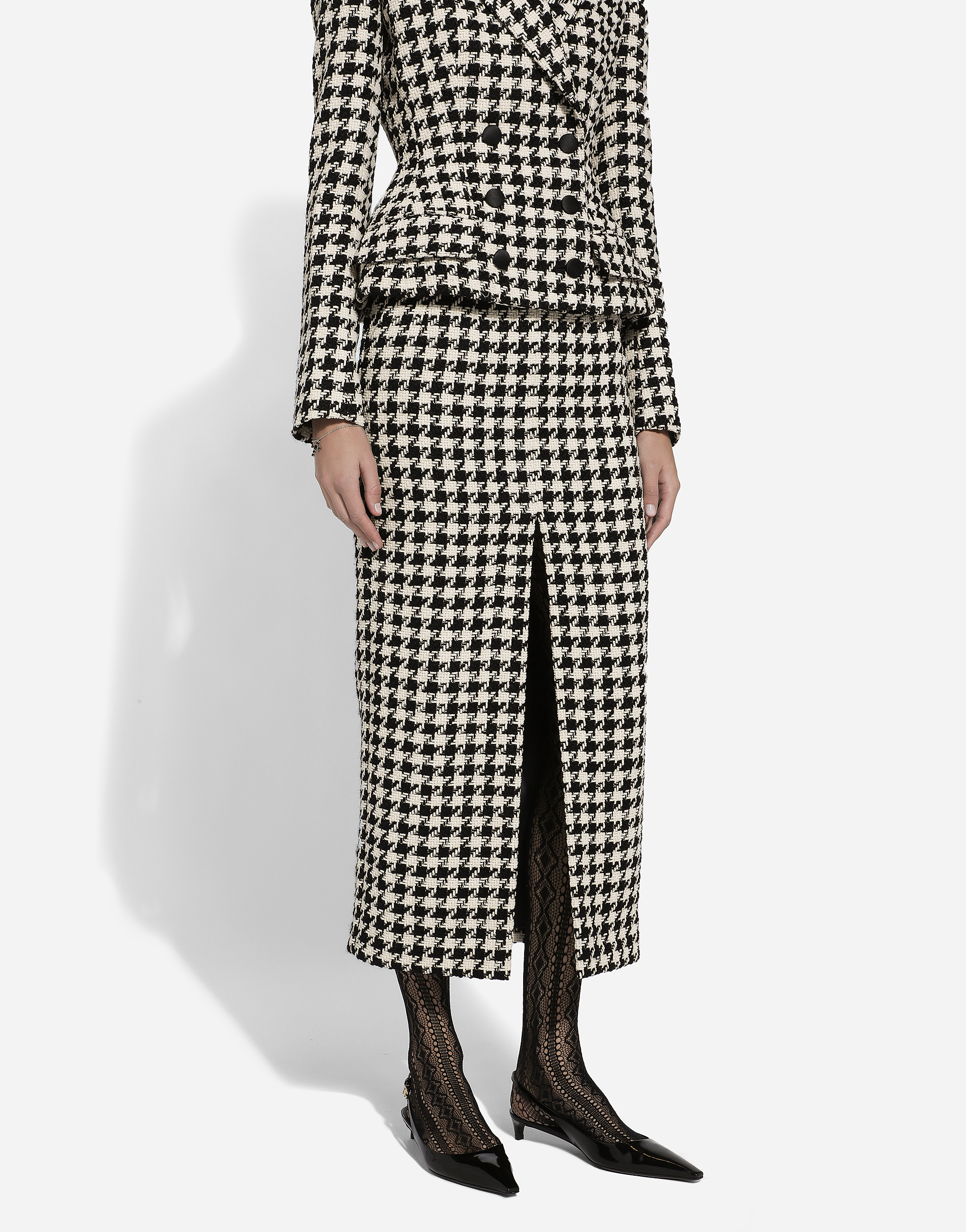 Shop Dolce & Gabbana Long Macro-houndstooth Skirt In マルチカラー