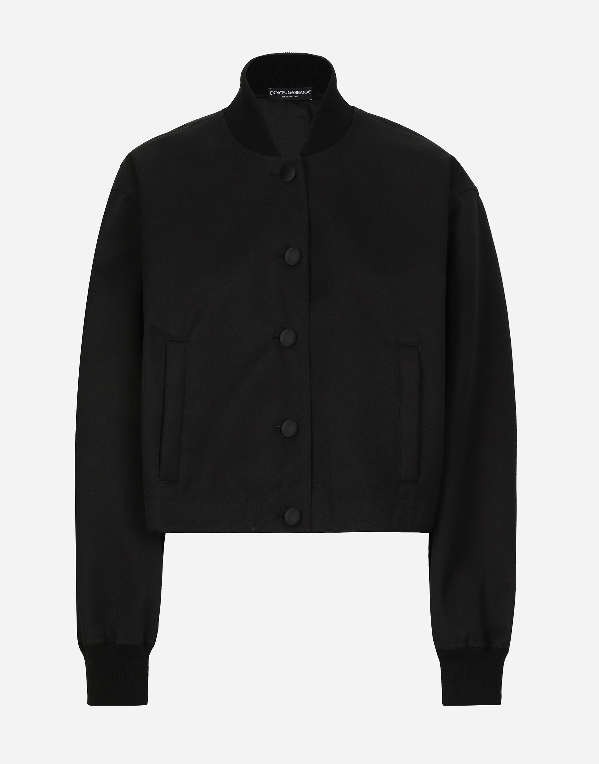 Shop Dolce & Gabbana Gabardine Bomber Jacket, Waxed On Reverse, With Branded Tag In Black