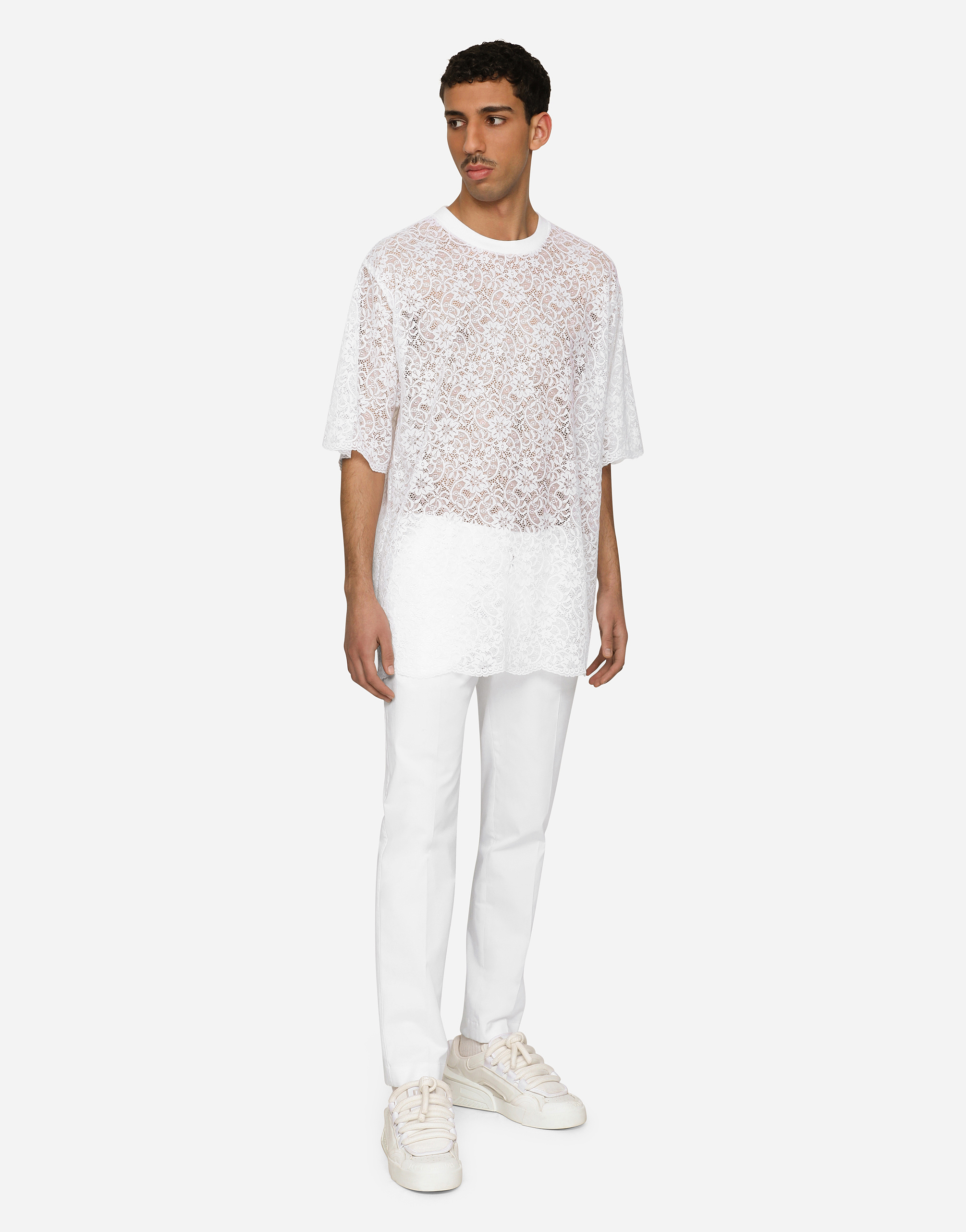 Stretch cotton pants with DG patch in White for Men | Dolce&Gabbana®