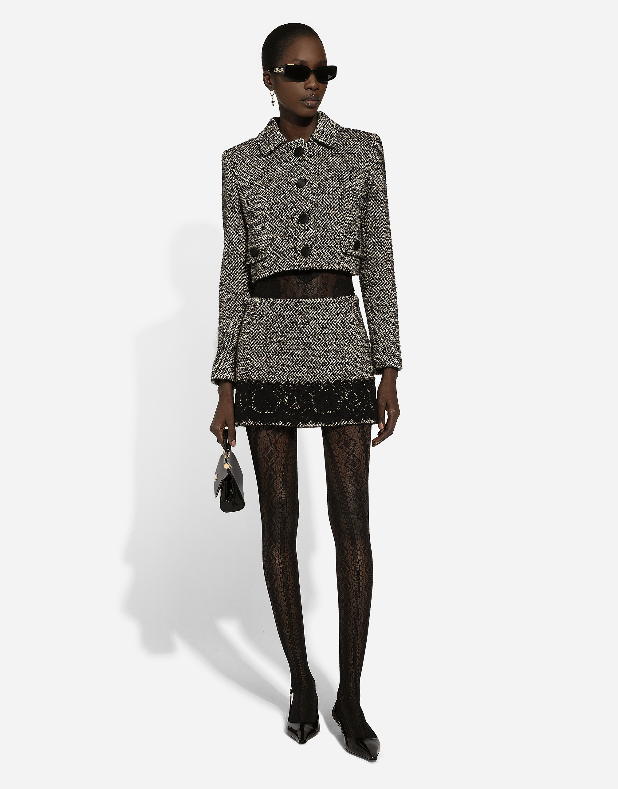 Shop Dolce & Gabbana Short Wool Micro-tweed Jacket In Multicolor