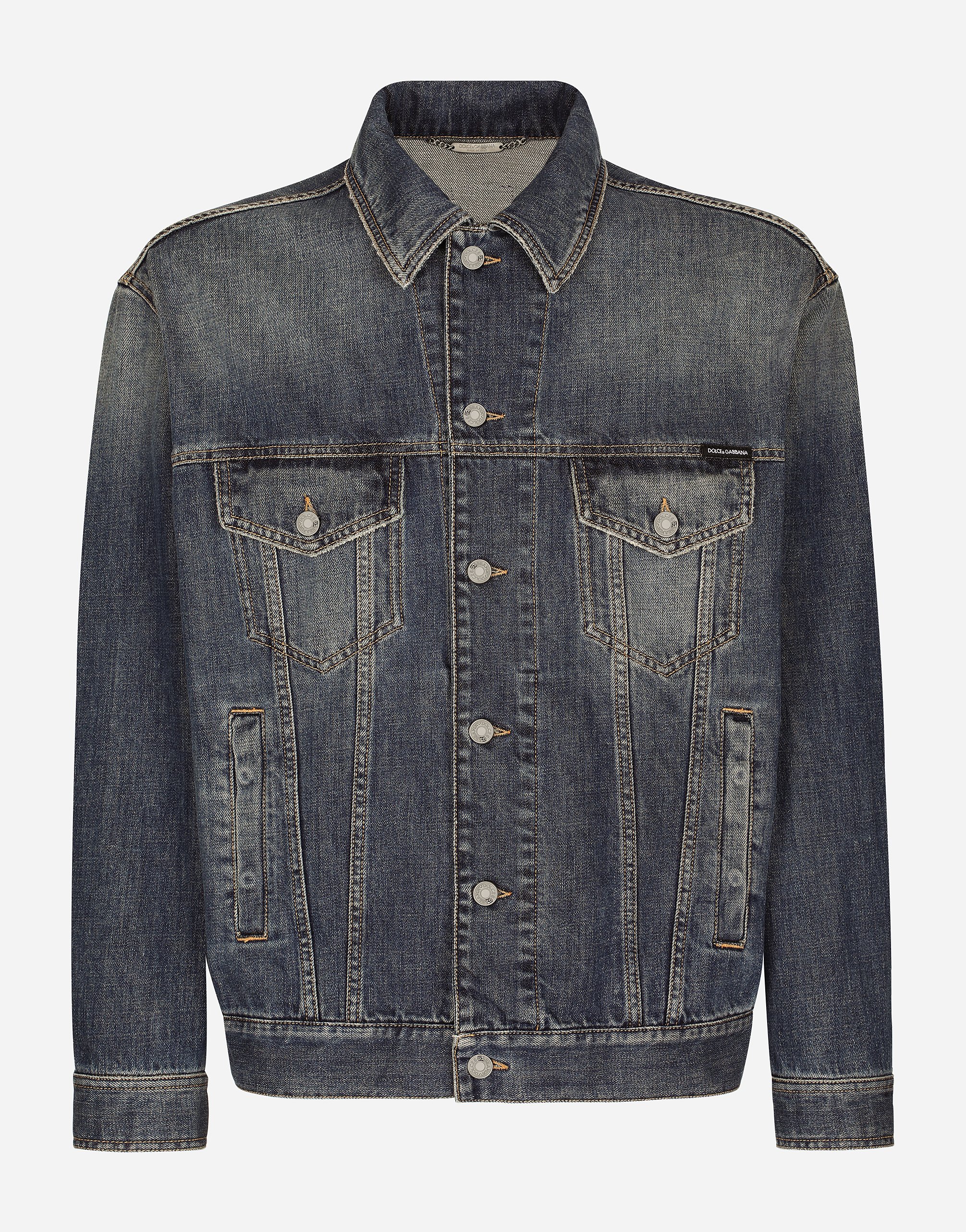 Stretch light blue wash denim jacket in Multicolor for Men 