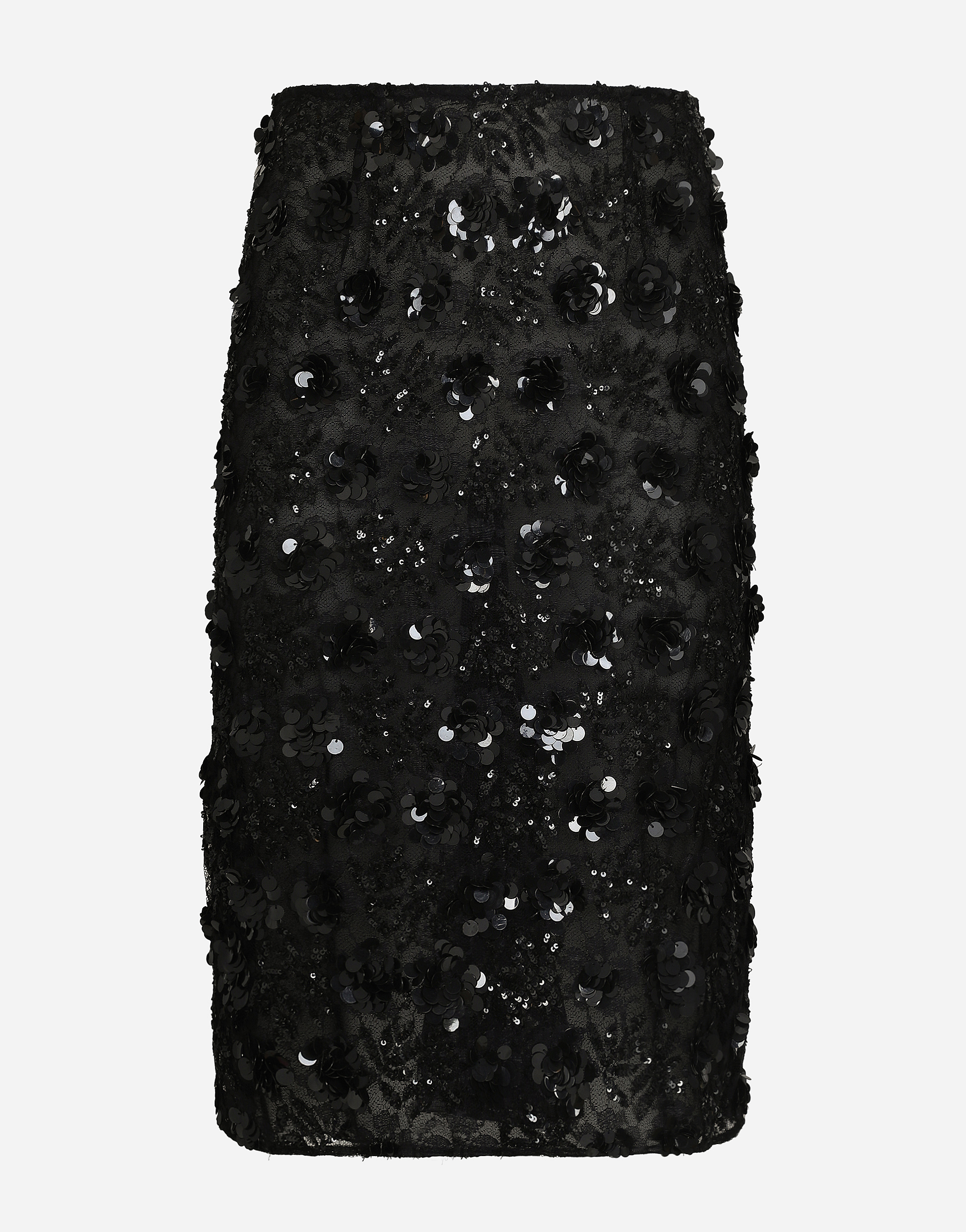 Shop Dolce & Gabbana Lace Calf-length Skirt With All-over Sequins In ブラック