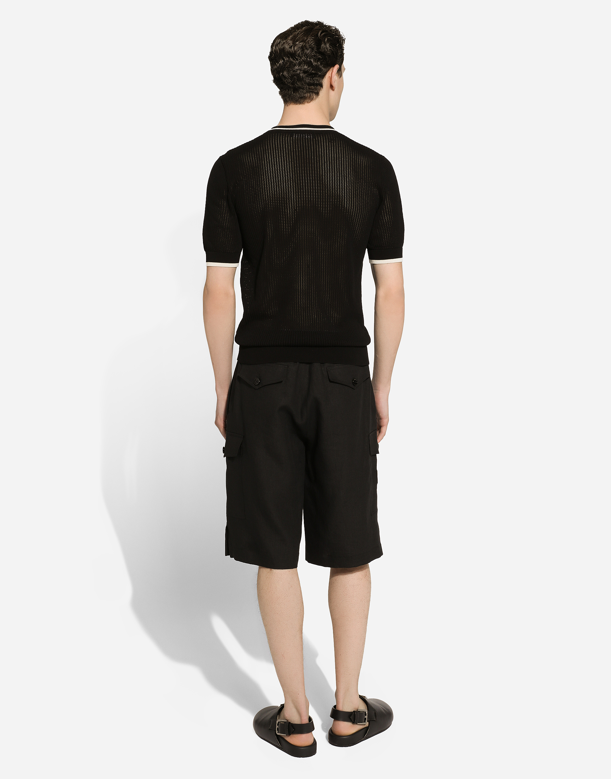 Shop Dolce & Gabbana Linen Cargo Shorts In ブラック