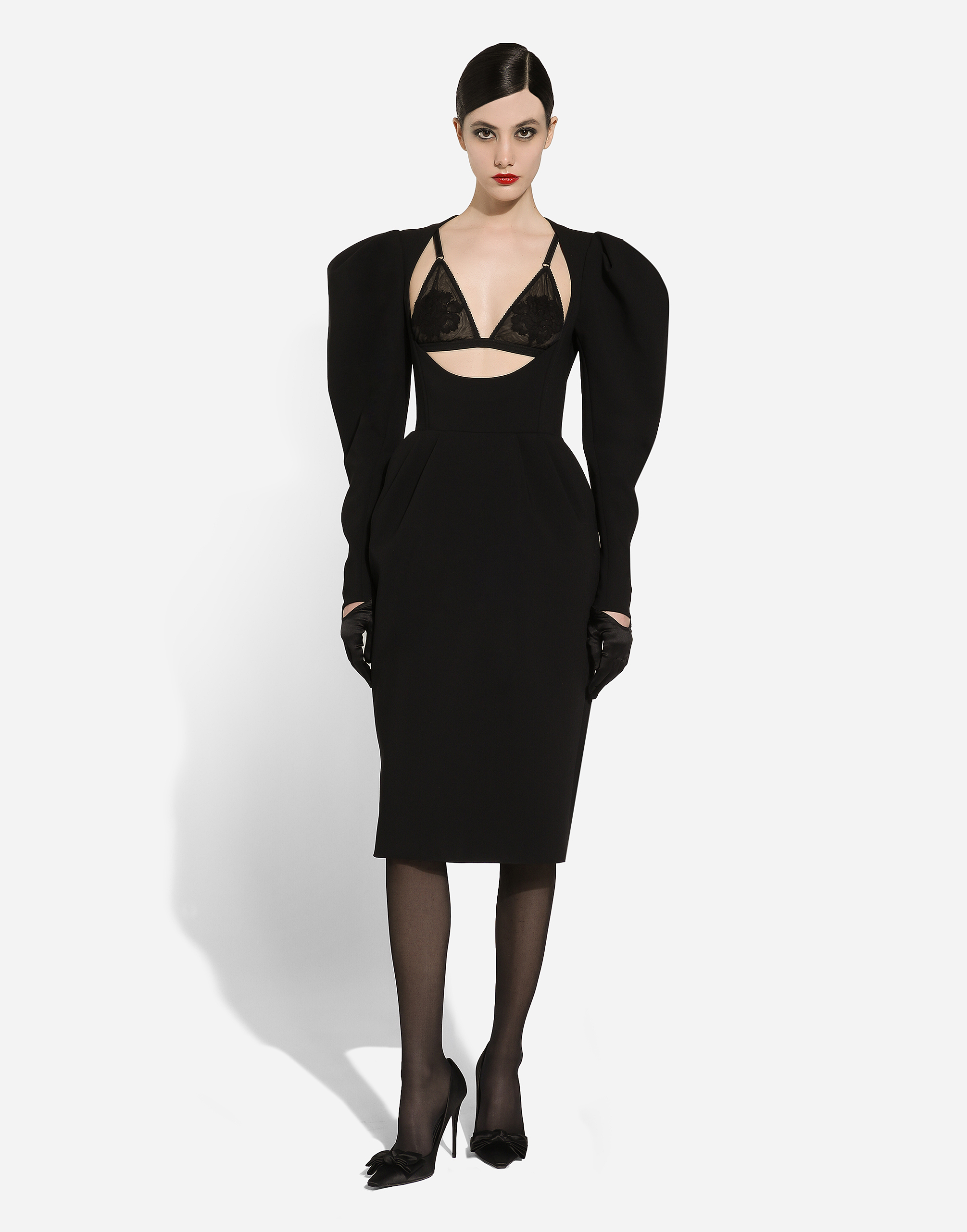 Shop Dolce & Gabbana Calf-length Wool Dress With Open Neckline In Black