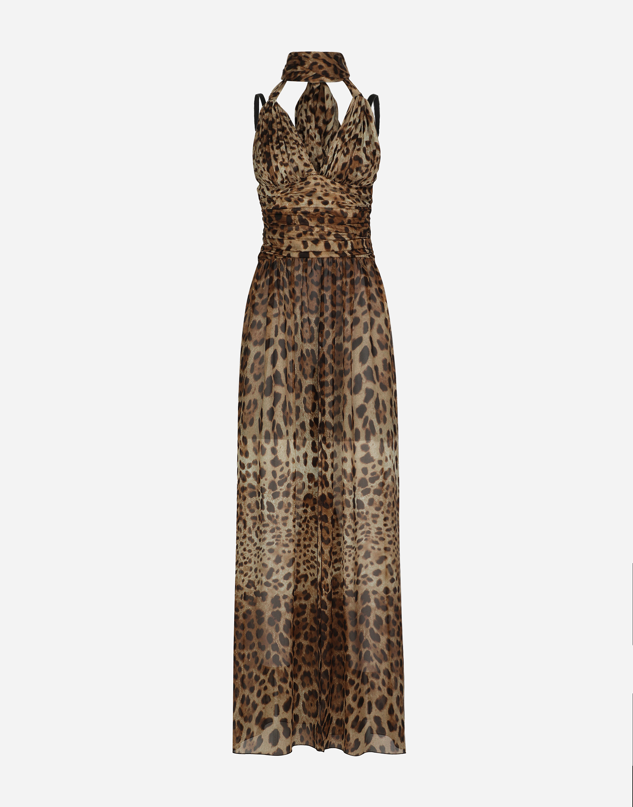 Long leopard-print chiffon dress in Print for Women | Dolceu0026Gabbana®