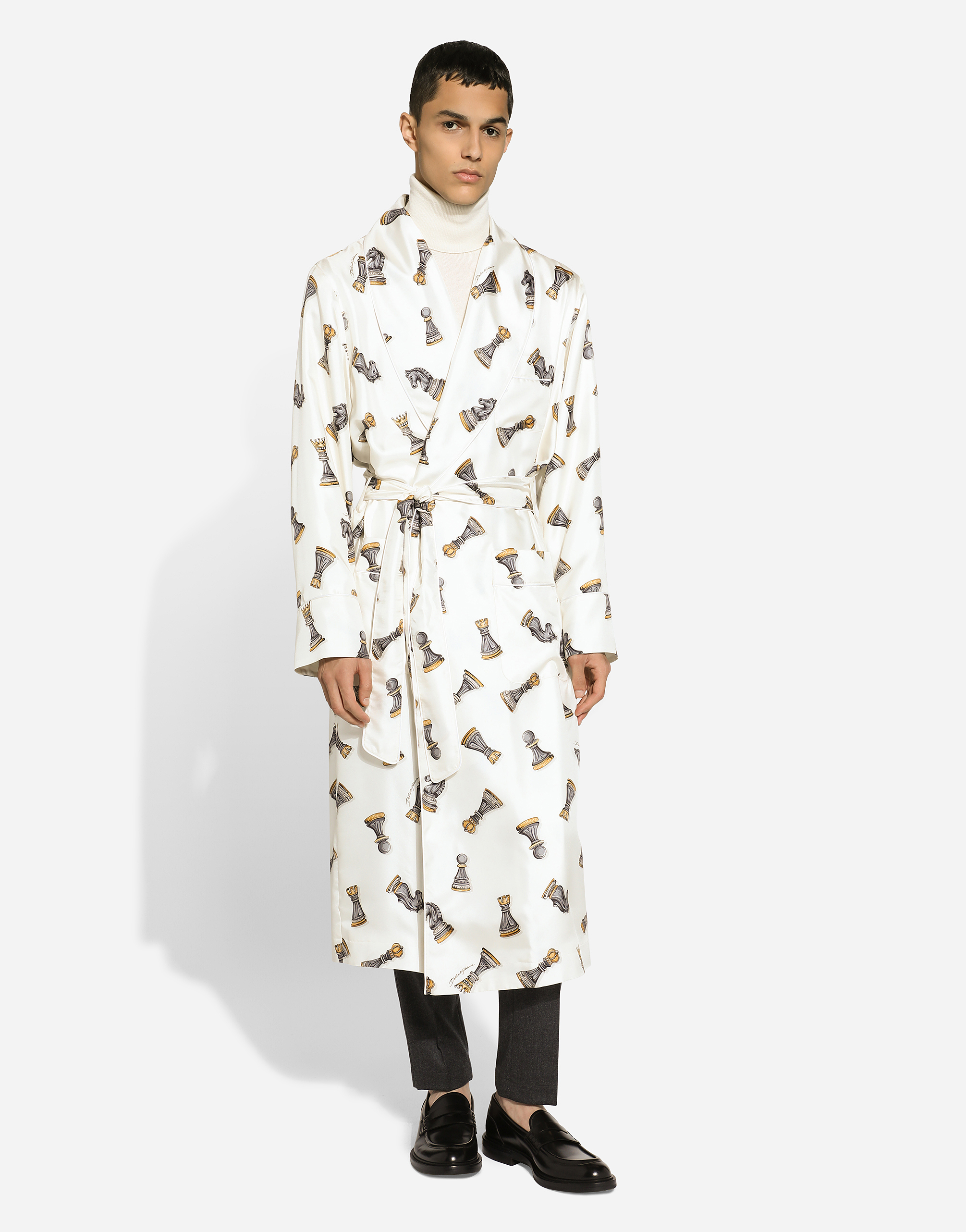 Shop Dolce & Gabbana Silk Twill Robe With Chess-piece Print