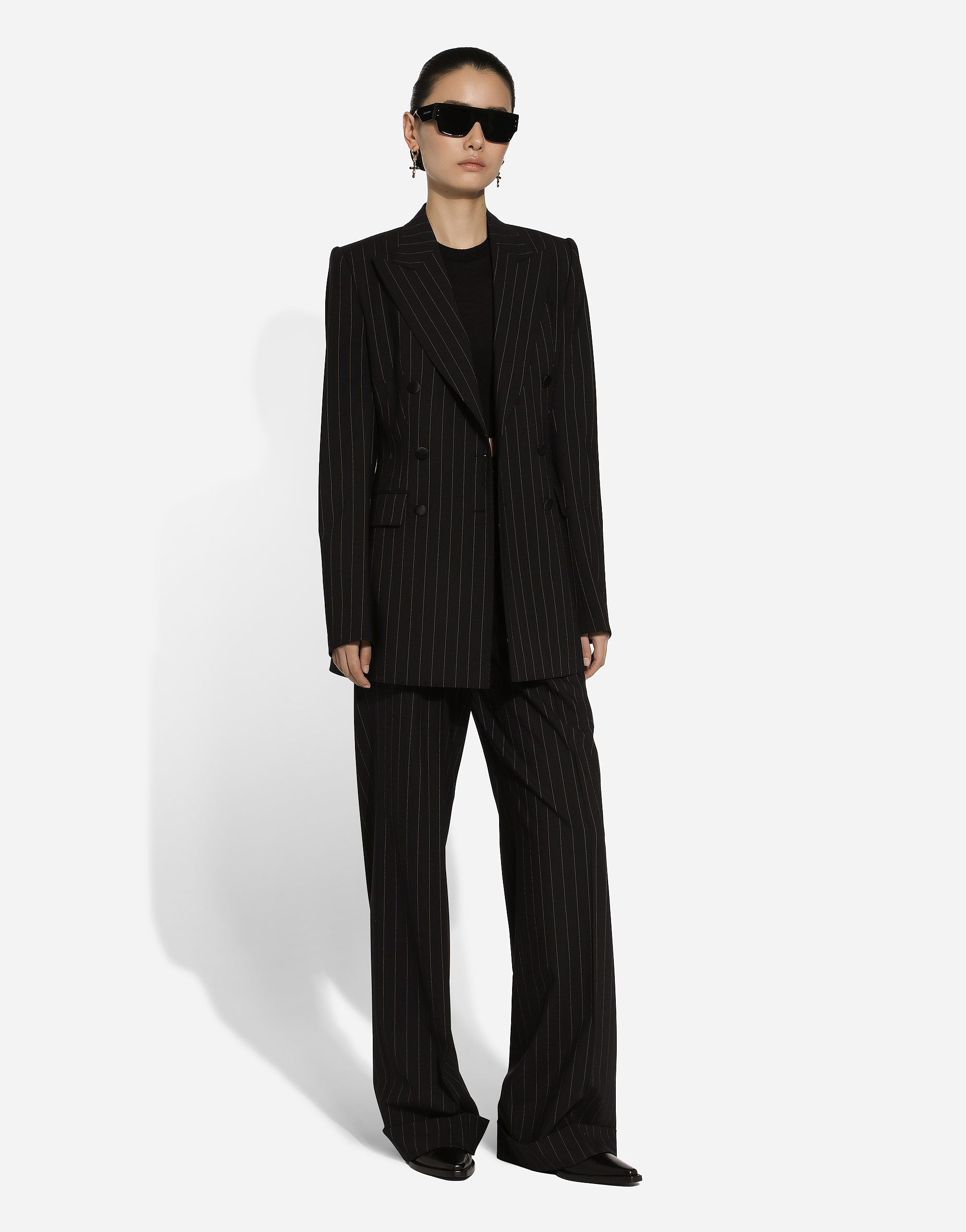 Shop Dolce & Gabbana Flared Pinstripe Wool Pants In Multicolor