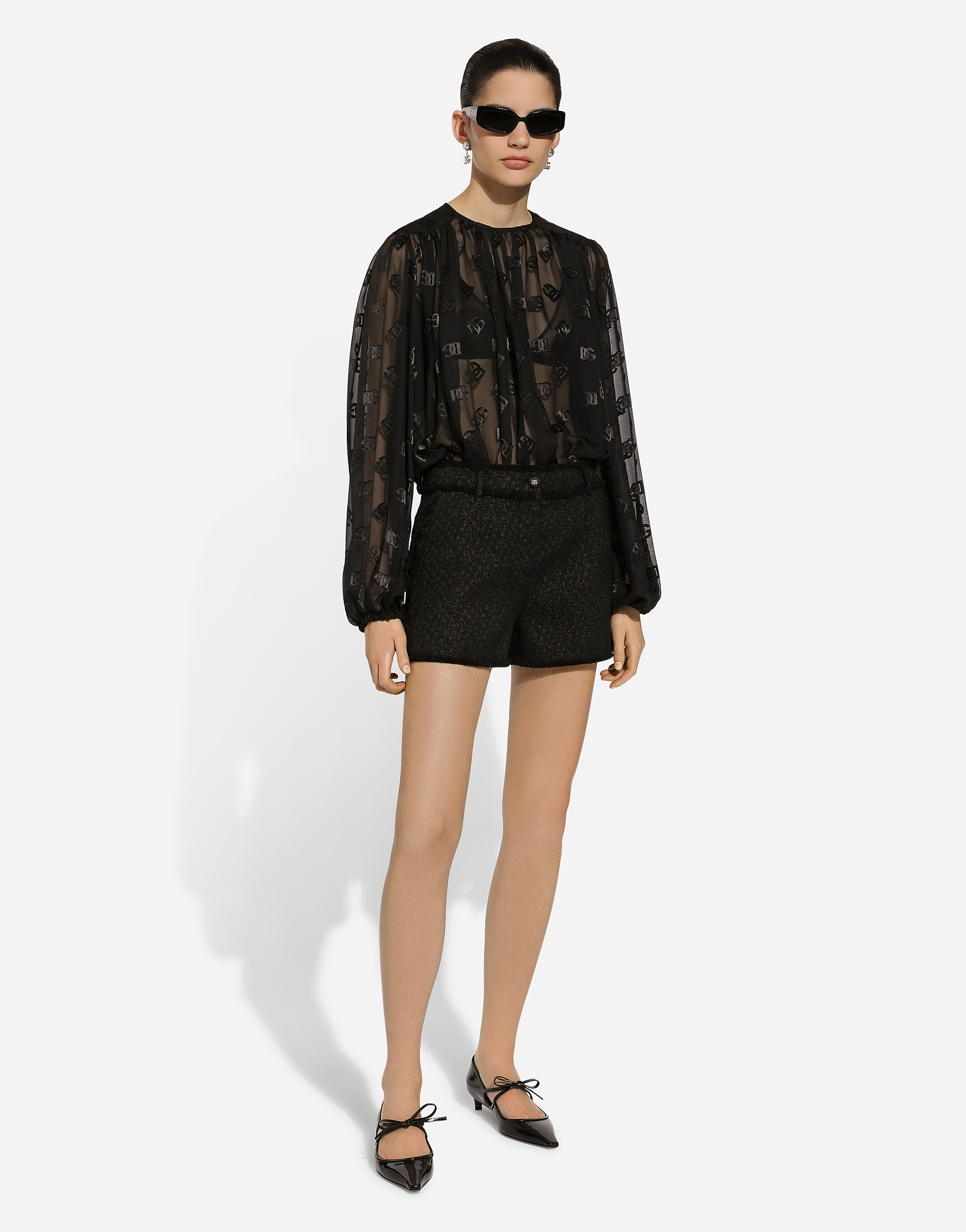 Shop Dolce & Gabbana Raschel Tweed Shorts In Black