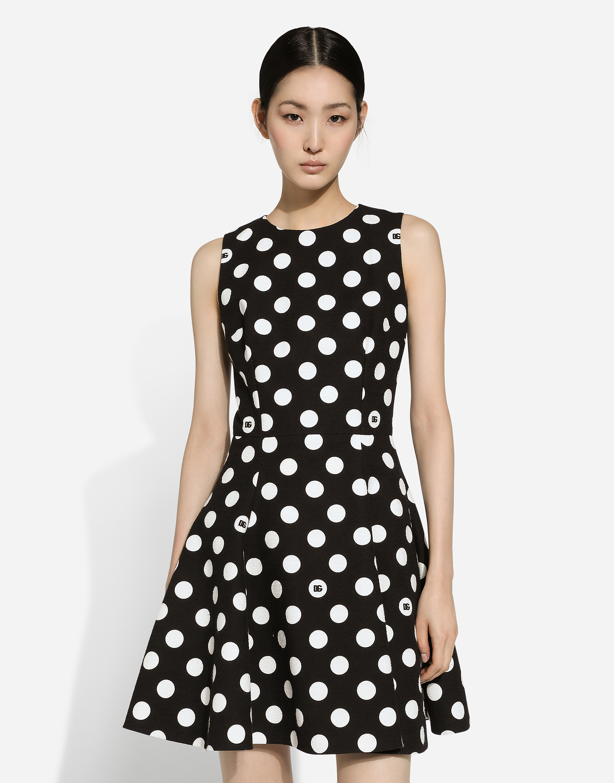 Shop Dolce & Gabbana Short Cotton Rush-stitch Brocade Dress With Polka-dot Print In プリ