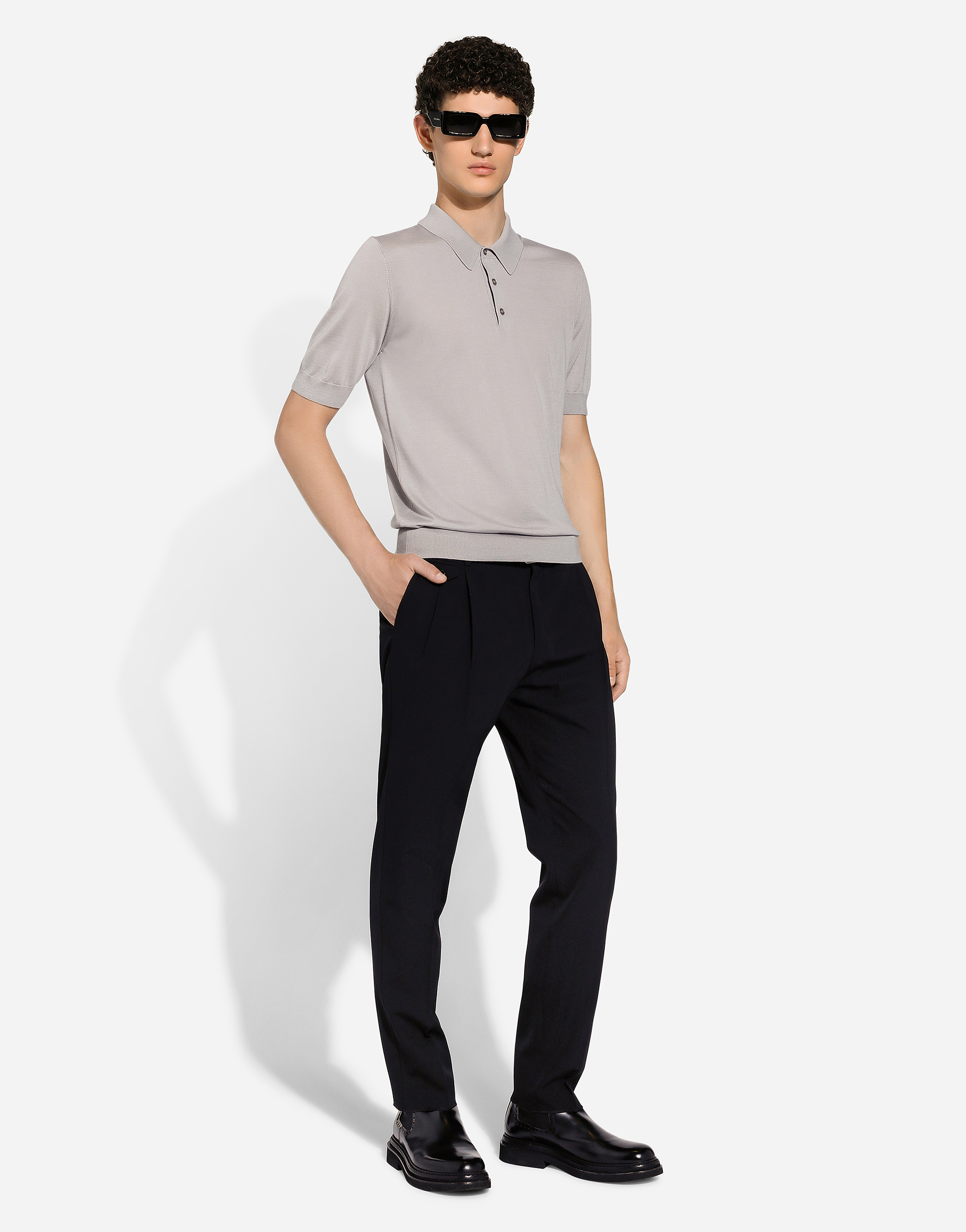 Shop Dolce & Gabbana Silk And Cashmere Polo-shirt In Grey