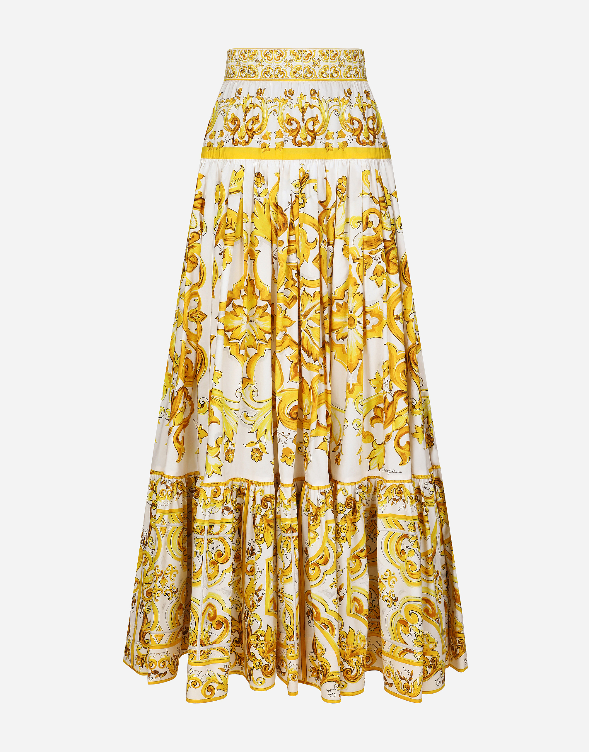 Shop Dolce & Gabbana Long Majolica-print Poplin Skirt With Ruffles