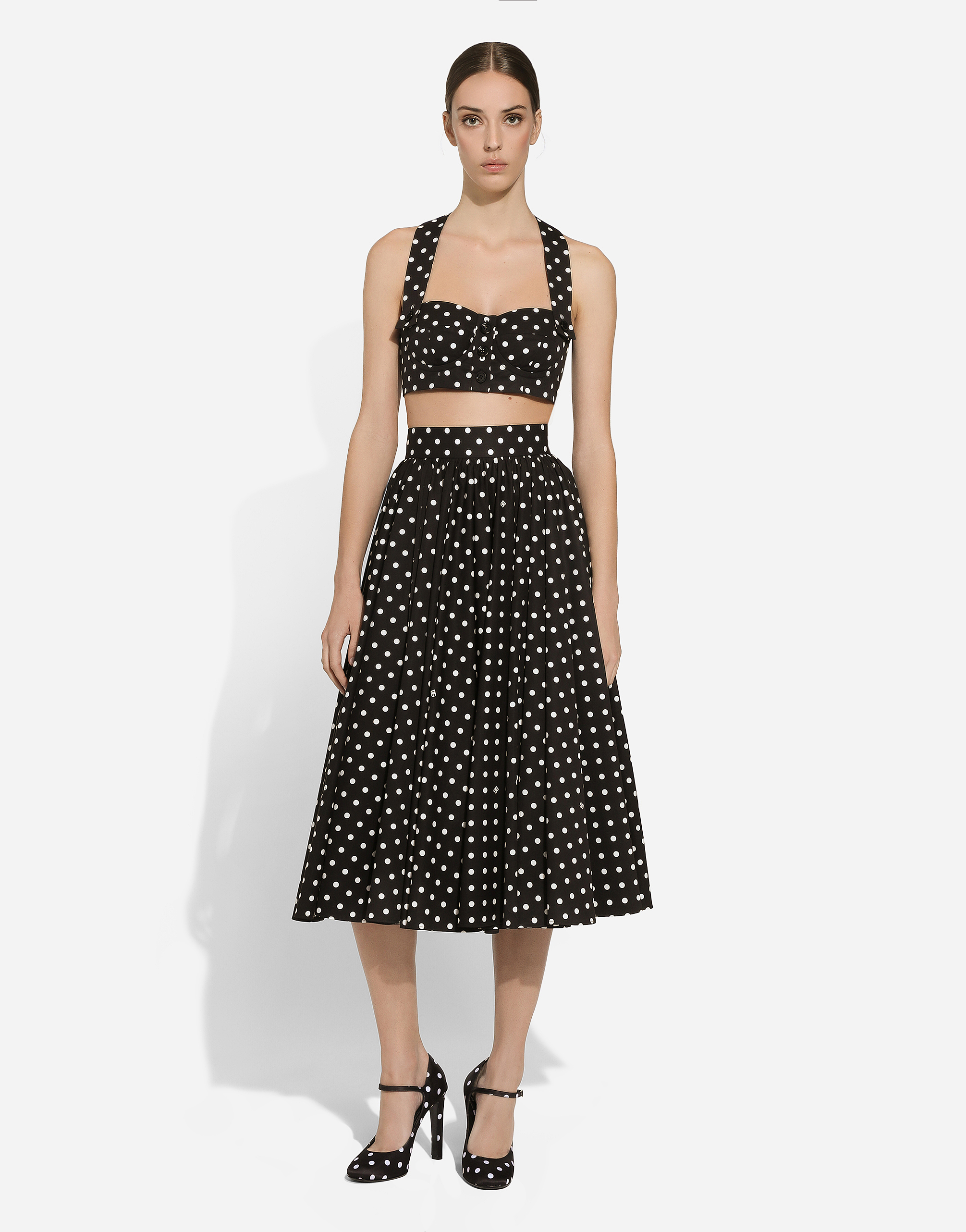 Shop Dolce & Gabbana Cotton Calf-length Circle Skirt With Polka-dot Print In プリ