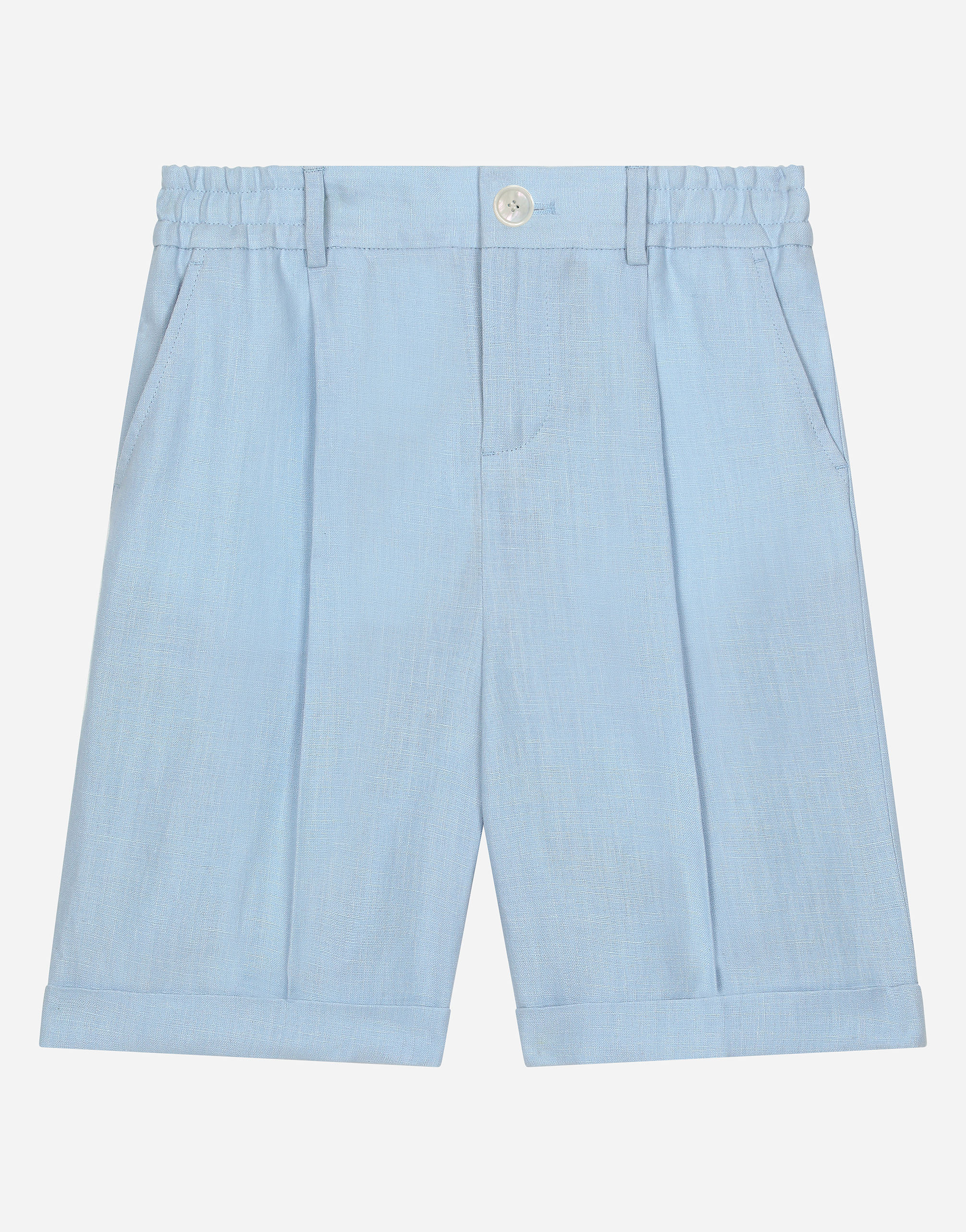 Shop Dolce & Gabbana Linen Shorts With Dolce&gabbana Logo In Azzurro