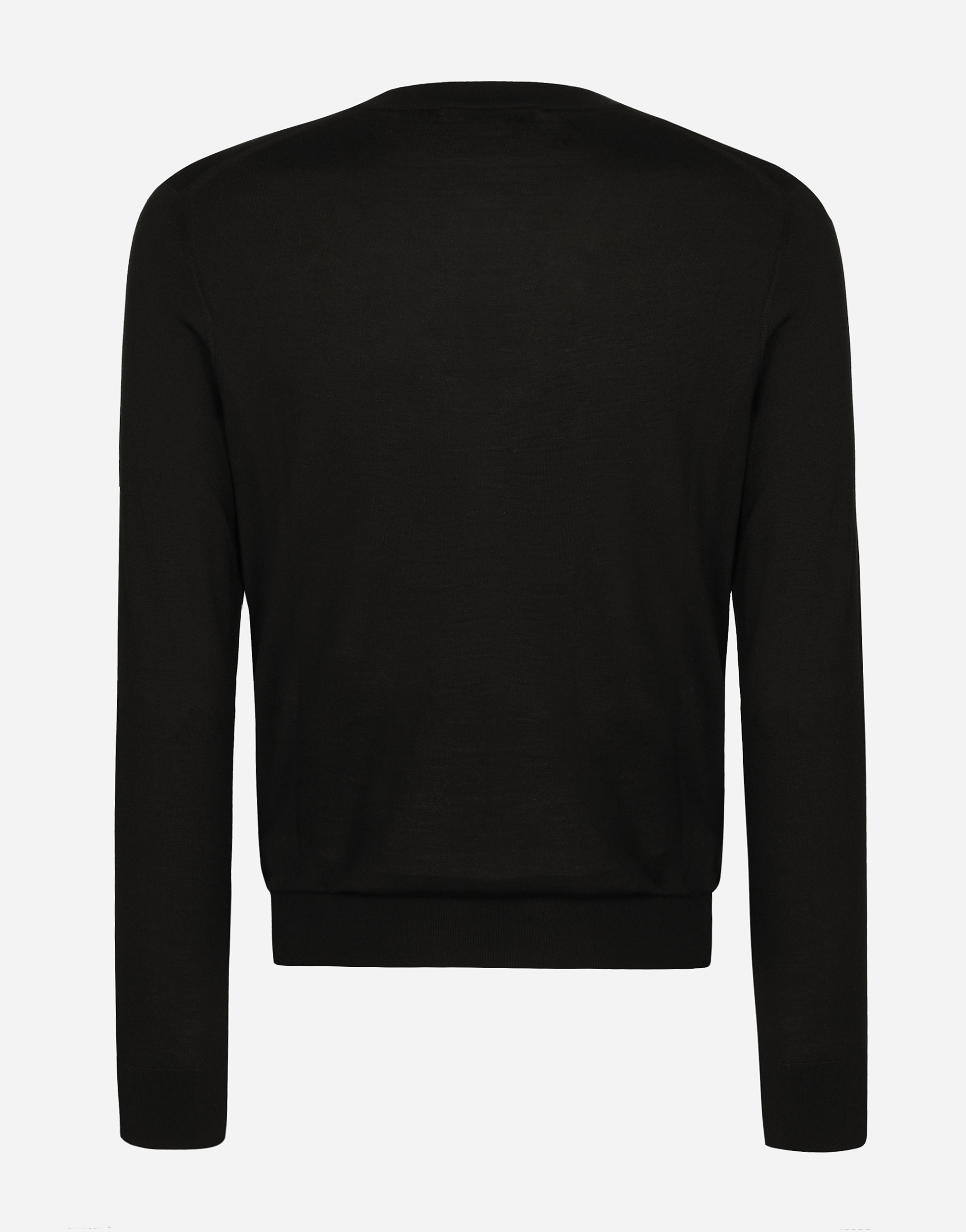 Shop Dolce & Gabbana Round-neck Silk Sweater With Dolce&gabbana Logo In ブラック