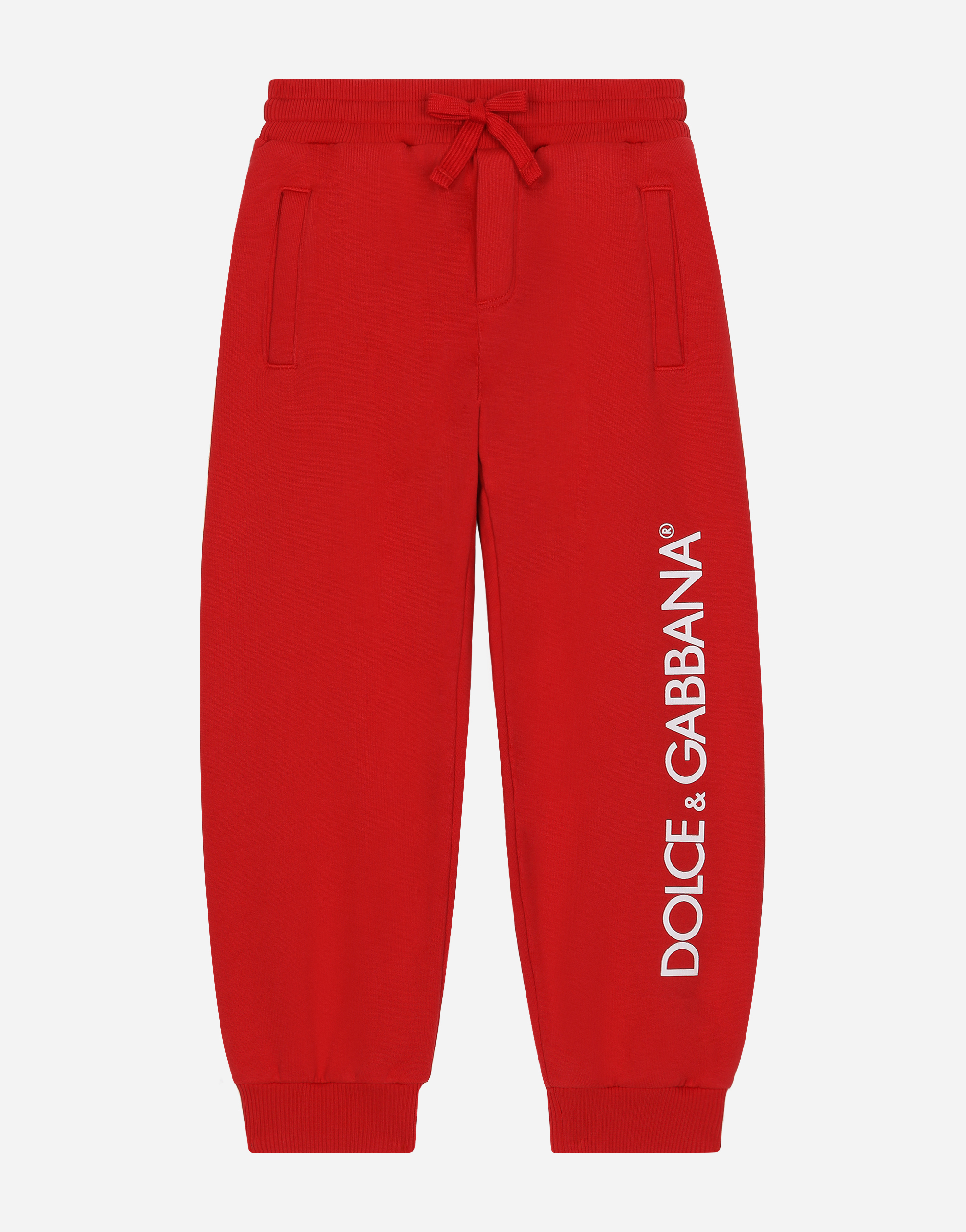 Dolce & Gabbana Kids' Jersey Jogging Trousers With Logo Print In Red