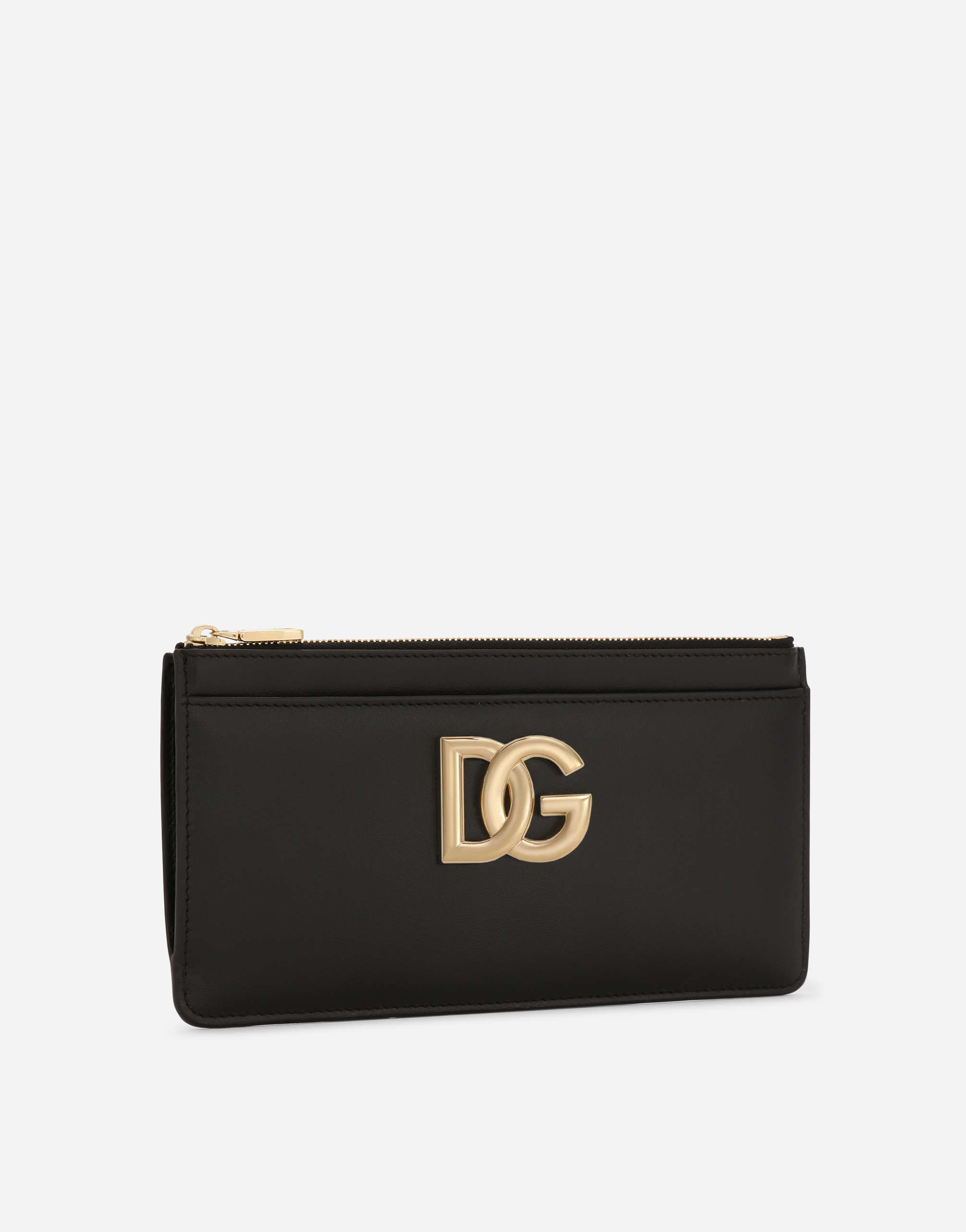 Shop Dolce & Gabbana Large Calfskin Card Holder With Dg Logo In Black