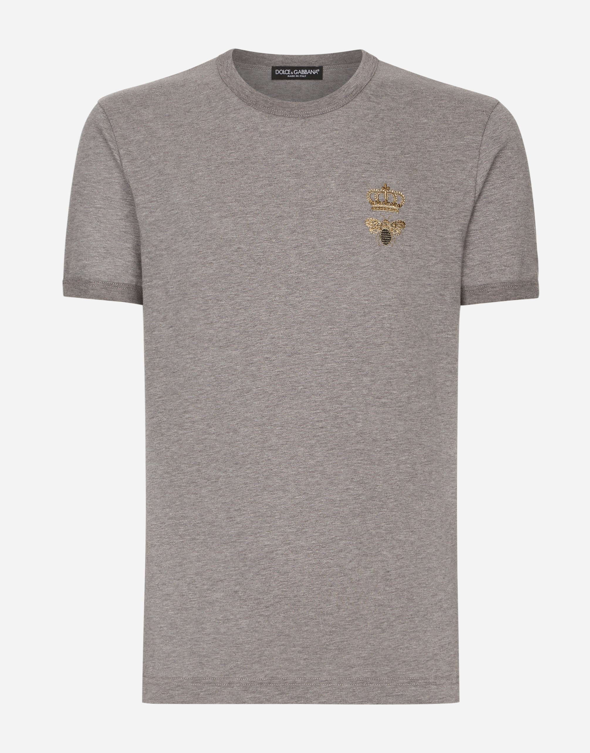 Dolce & Gabbana T-shirt Cotone Con Ricamo In Grey