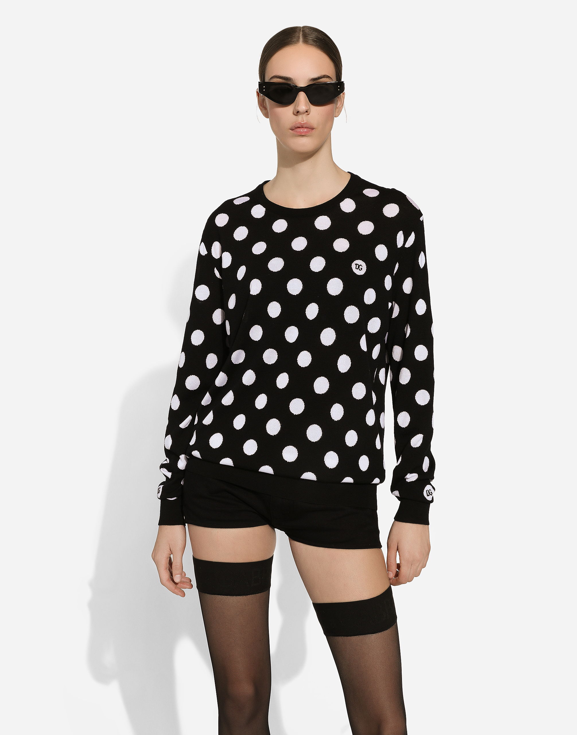 Shop Dolce & Gabbana Wool And Silk Cardigan With Polka-dot Inlay In プリ