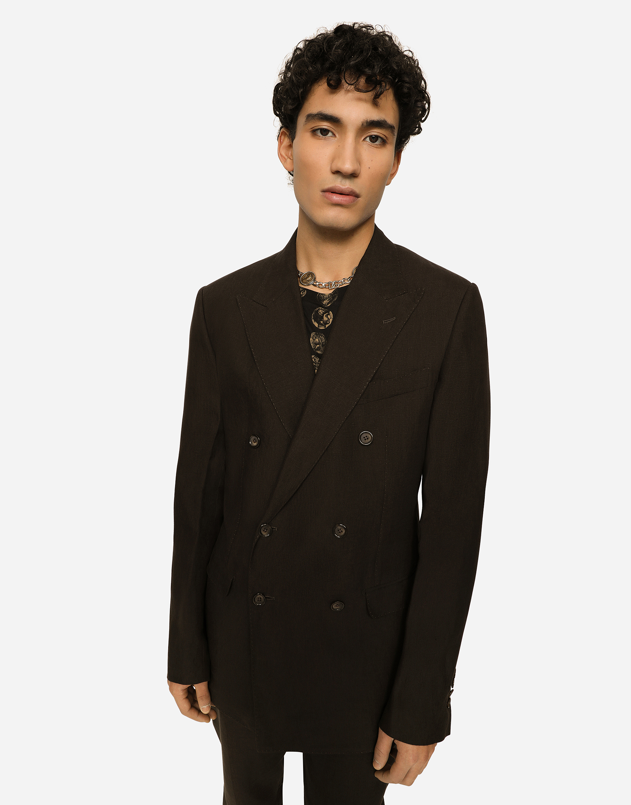 Dolce & Gabbana Double-breasted Linen Blazer In Brown