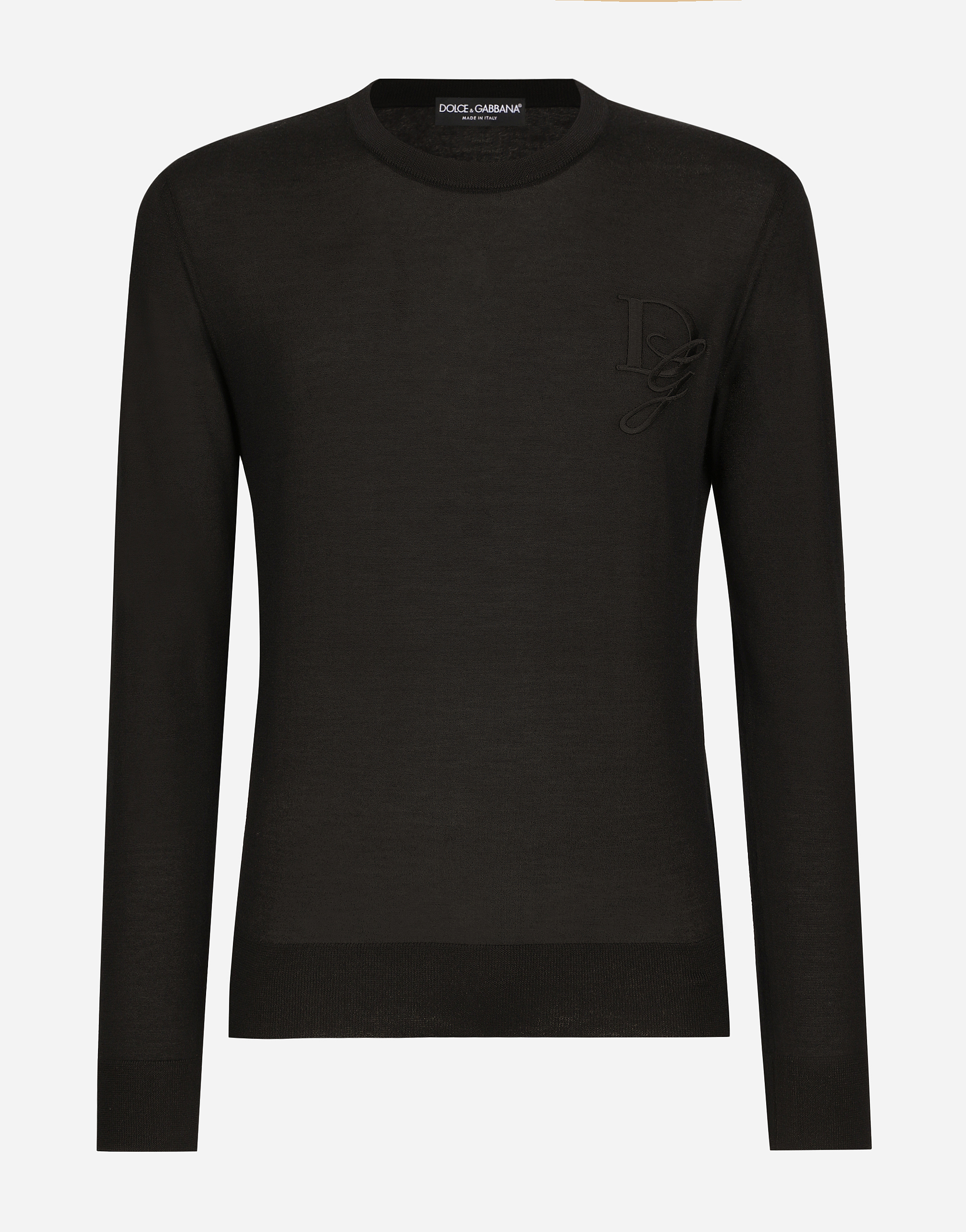 Shop Dolce & Gabbana Cashmere Round-neck Sweater With Dg Embroidery In Black