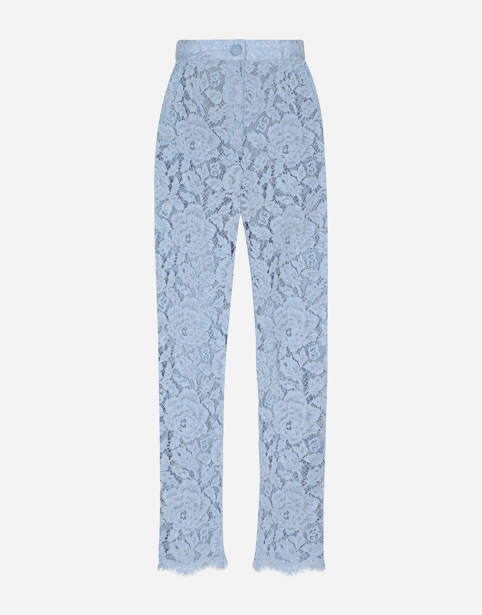 Shop Dolce & Gabbana Tailored Branded Floral Cordonetto Lace Pants With Dg Logo In Purple