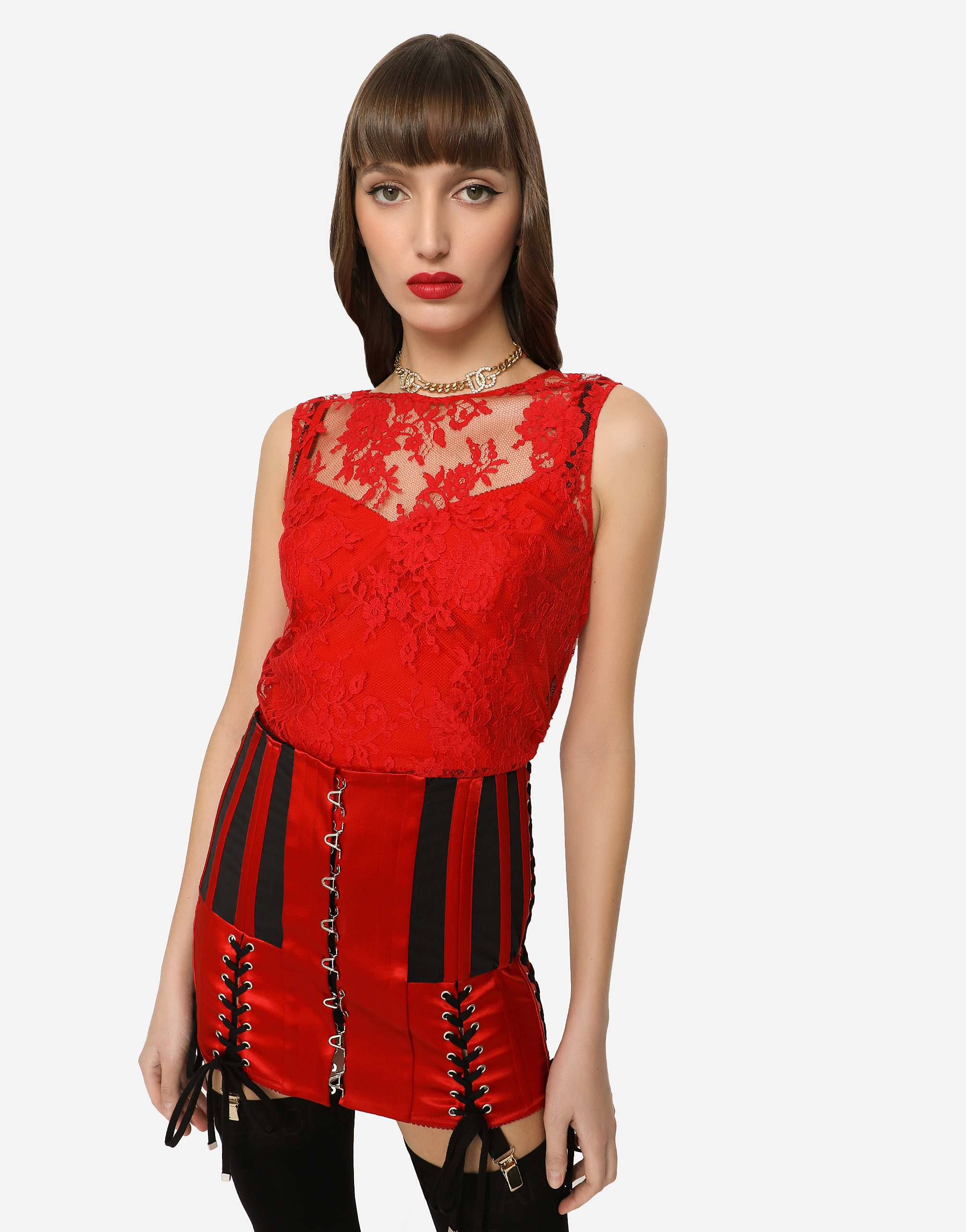 D&G Red lace corset top Black Dark red ref.79784 - Joli Closet