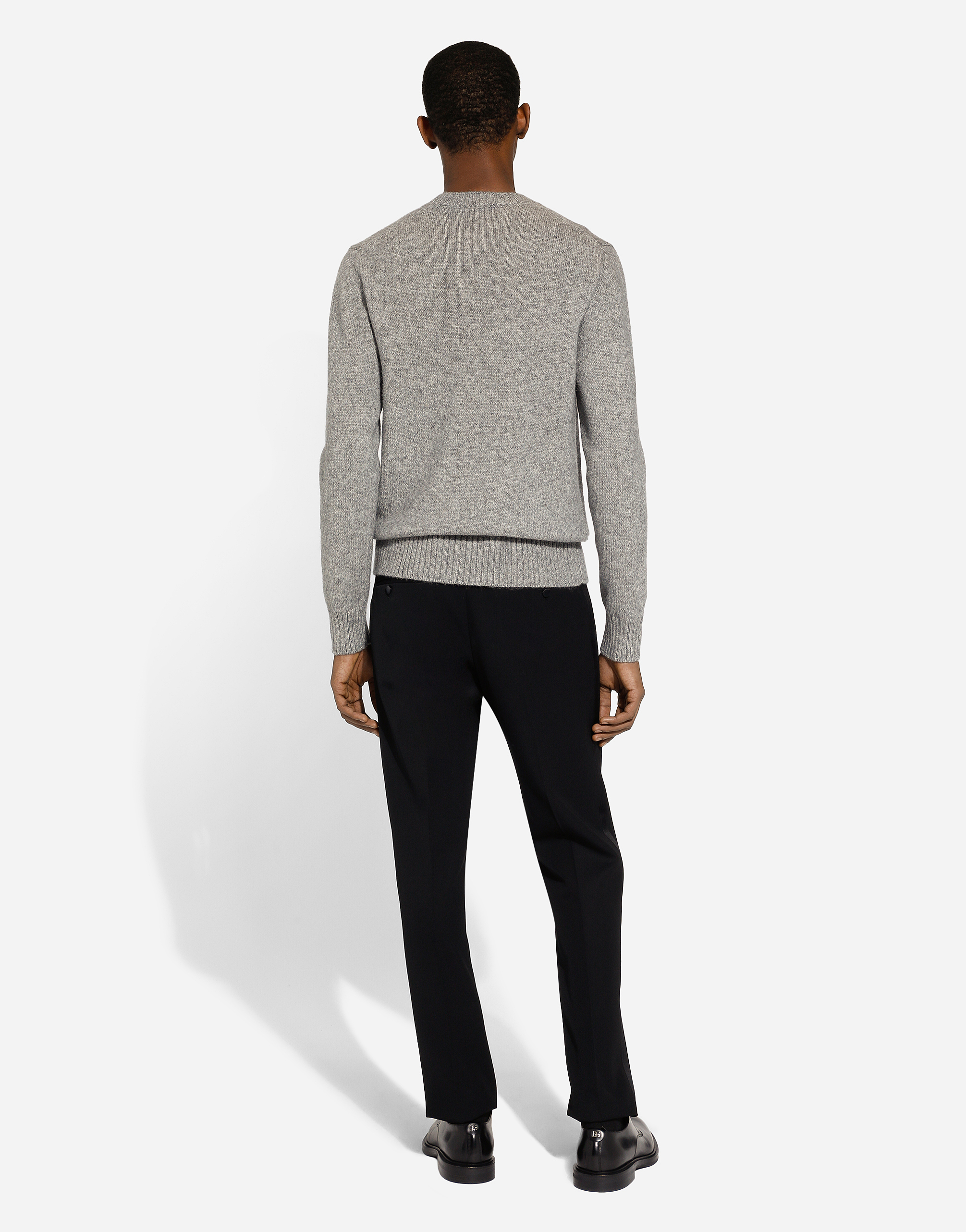 Shop Dolce & Gabbana Round-neck Wool Sweater With Dg Embroidery In Grey