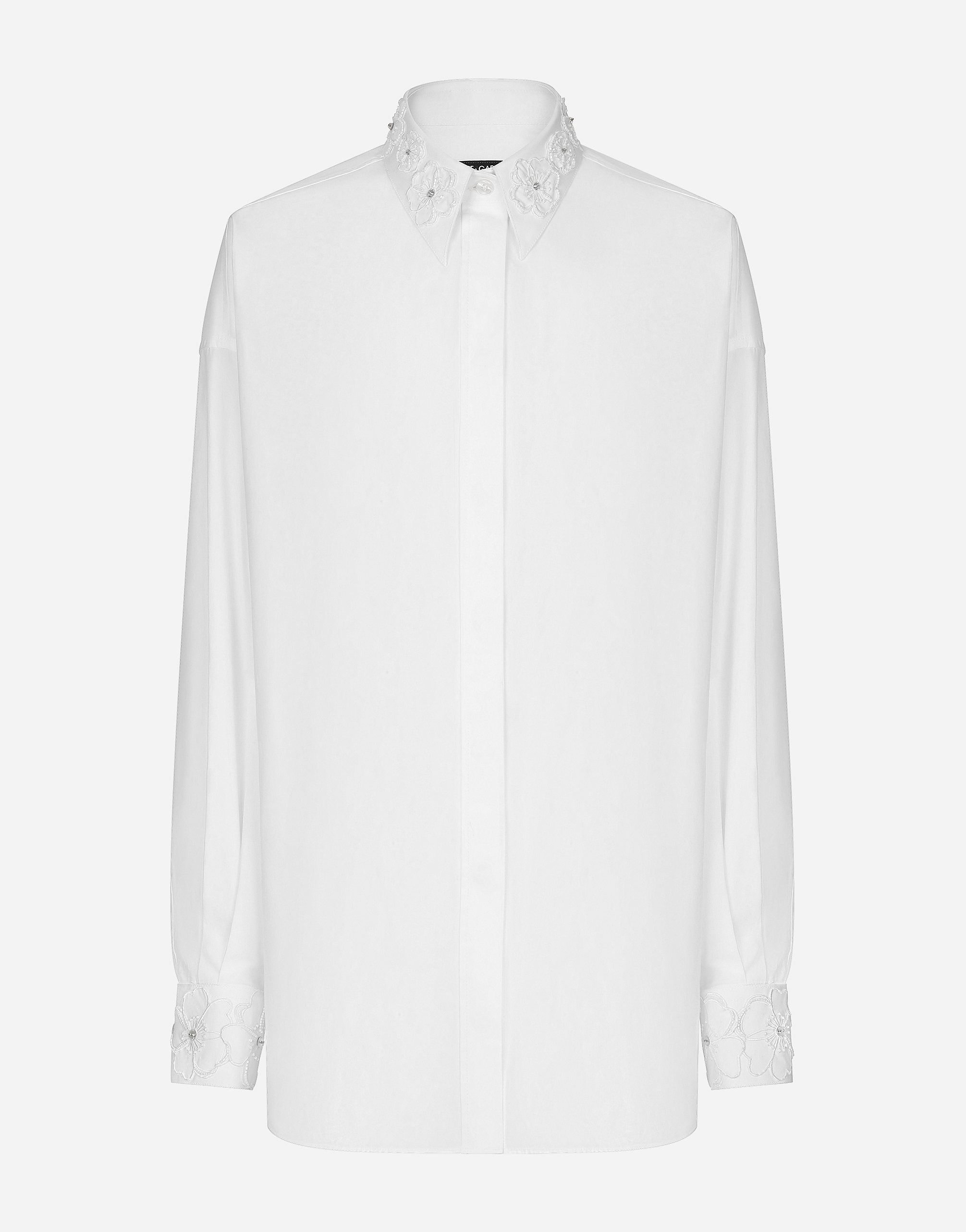 Shop Dolce & Gabbana Long-sleeved Cotton Shirt With Embroidered Collar In ホワイト