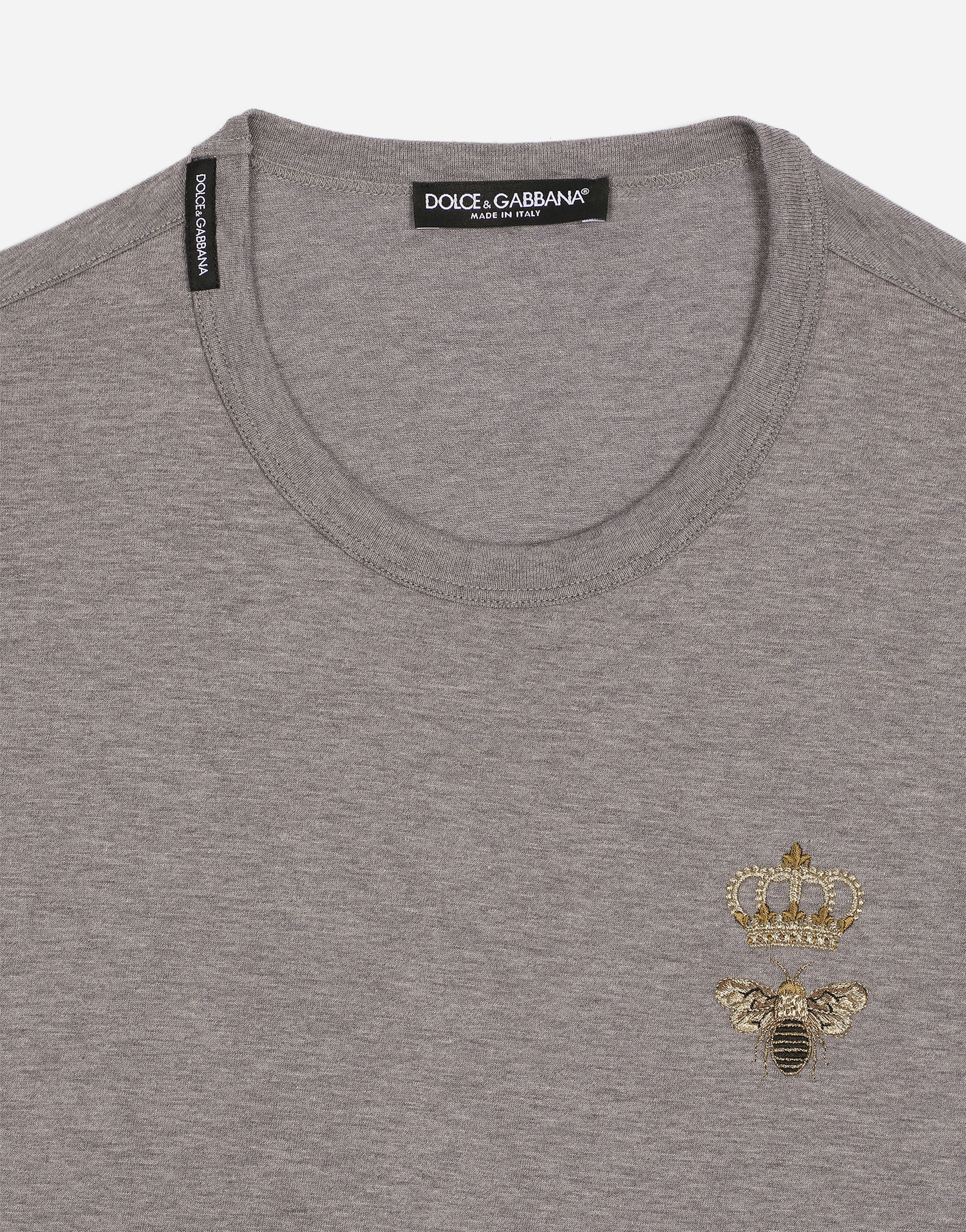 Shop Dolce & Gabbana Cotton T-shirt With Embroidery In Grey