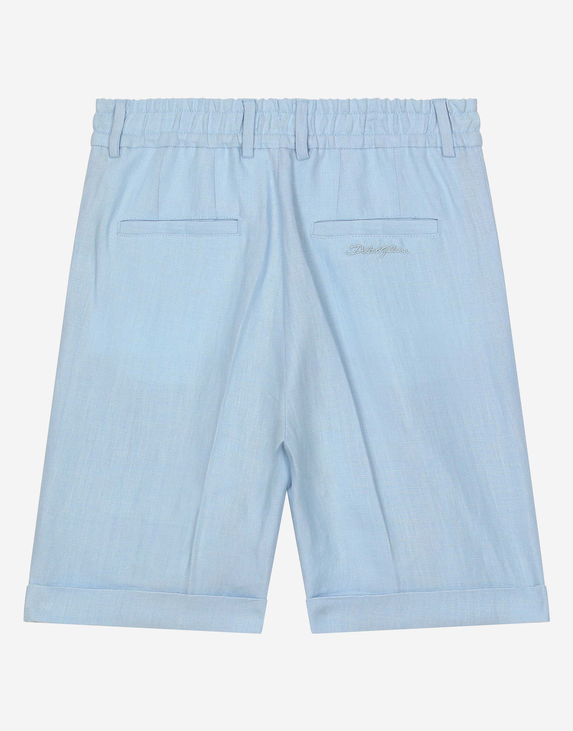 Shop Dolce & Gabbana Linen Shorts With Dolce&gabbana Logo In Azzurro