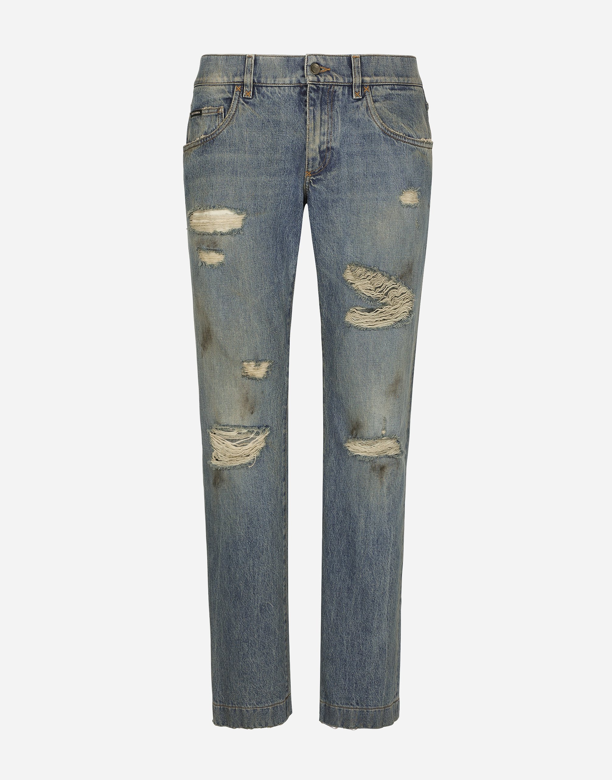 マルチカラーのメンズ Washed denim jeans with rips ...
