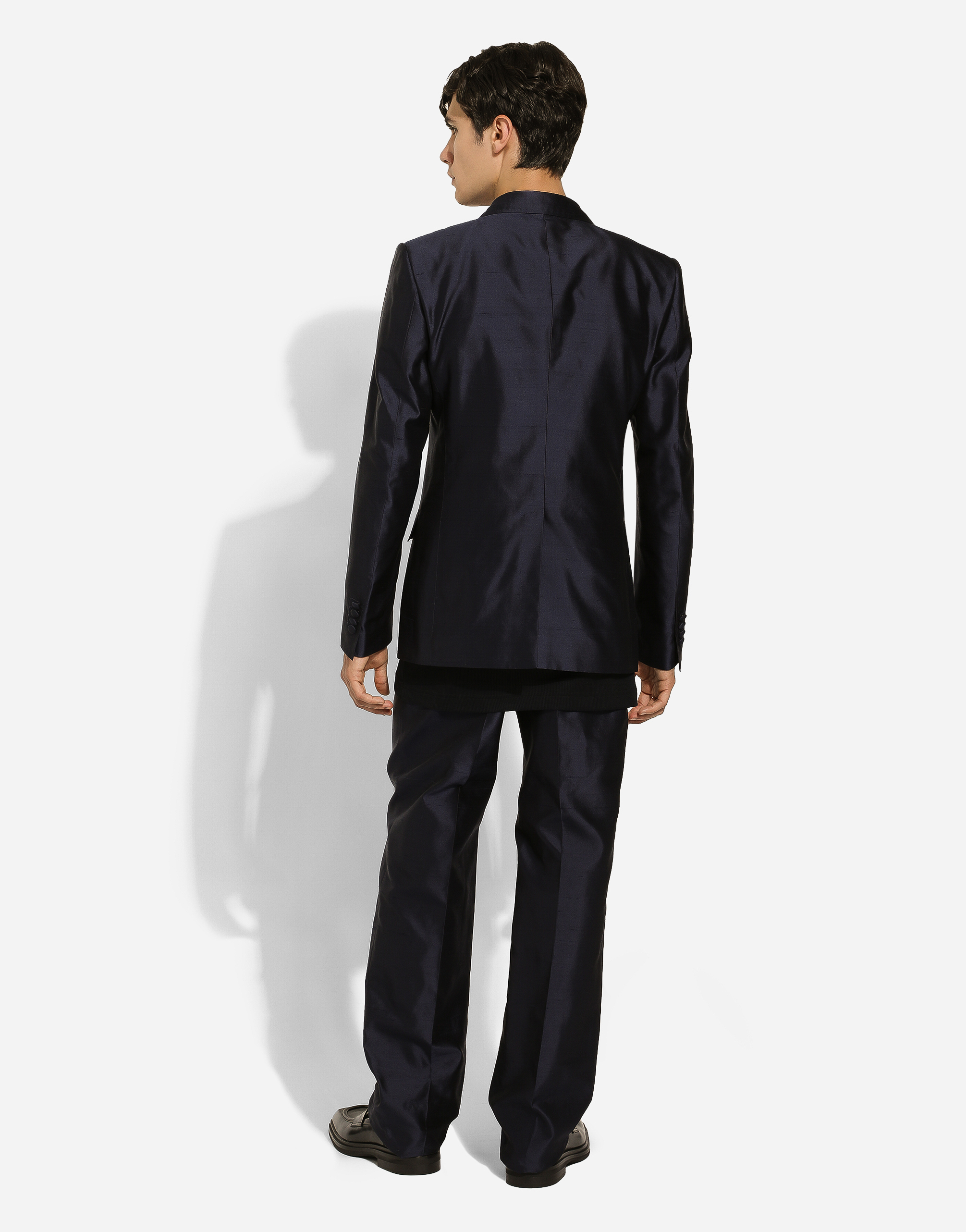 Shop Dolce & Gabbana Double-breasted Shantung Silk Sicilia-fit Jacket In Blue