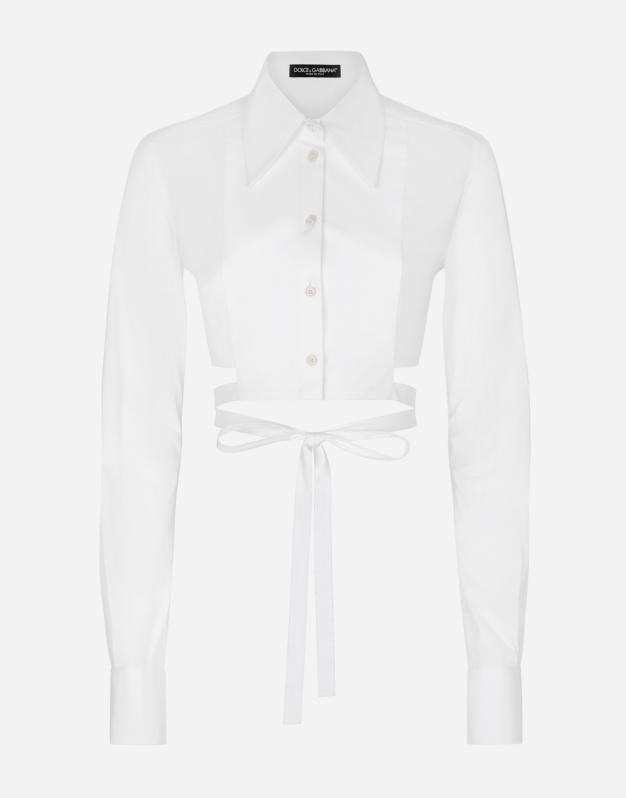 Shop Dolce & Gabbana Cropped Cotton Shirt With Criss-crossing Laces In ホワイト