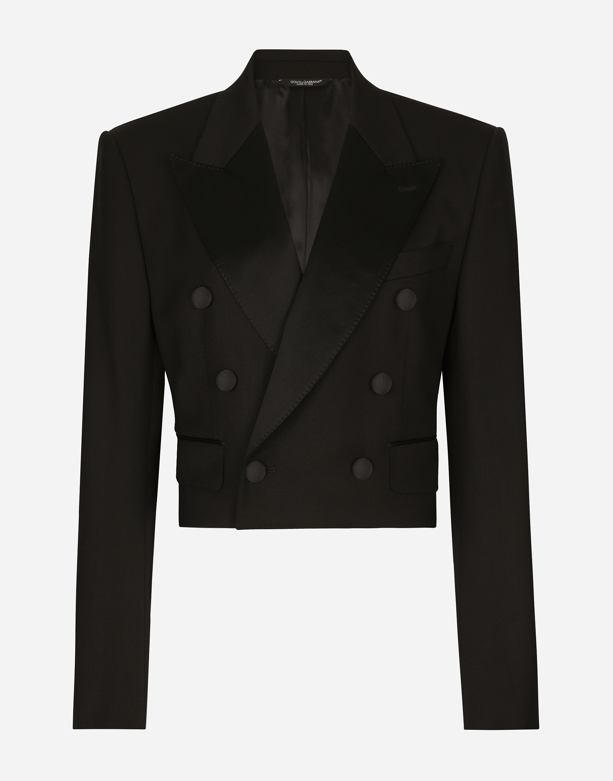 Shop Dolce & Gabbana Cropped Double-breasted Wool Tuxedo Jacket In ブラック