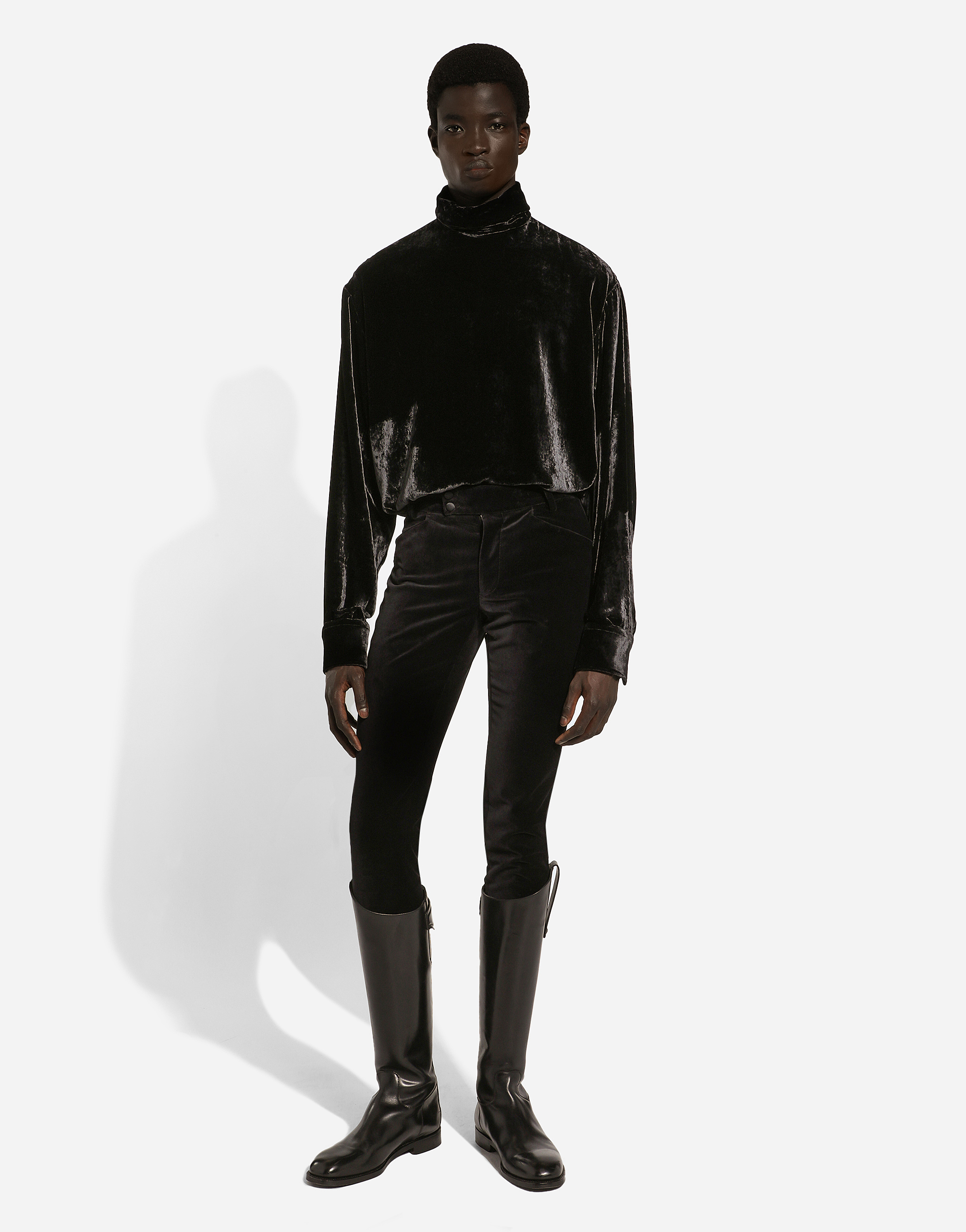 Shop Dolce & Gabbana Loose Velvet Turtleneck With Shirt Cuffs In Black