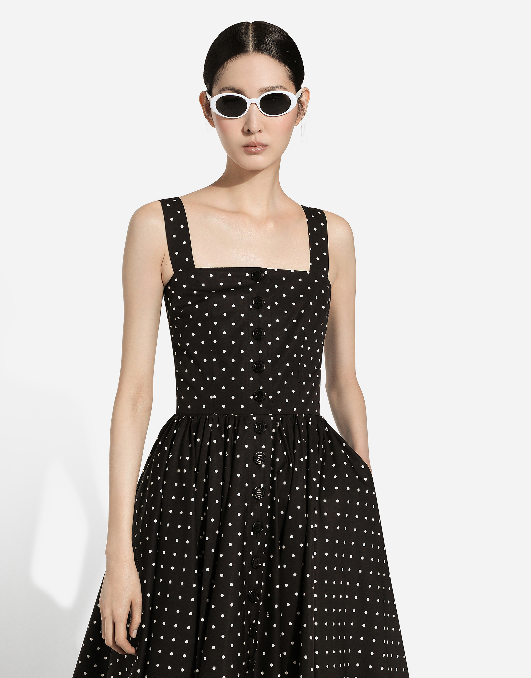 Shop Dolce & Gabbana Calf-length Cotton Dress With Polka-dot Print In プリ