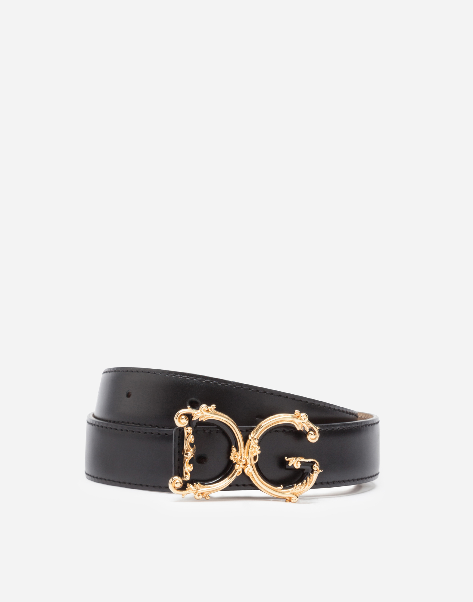 Leather belt with DG baroque logo